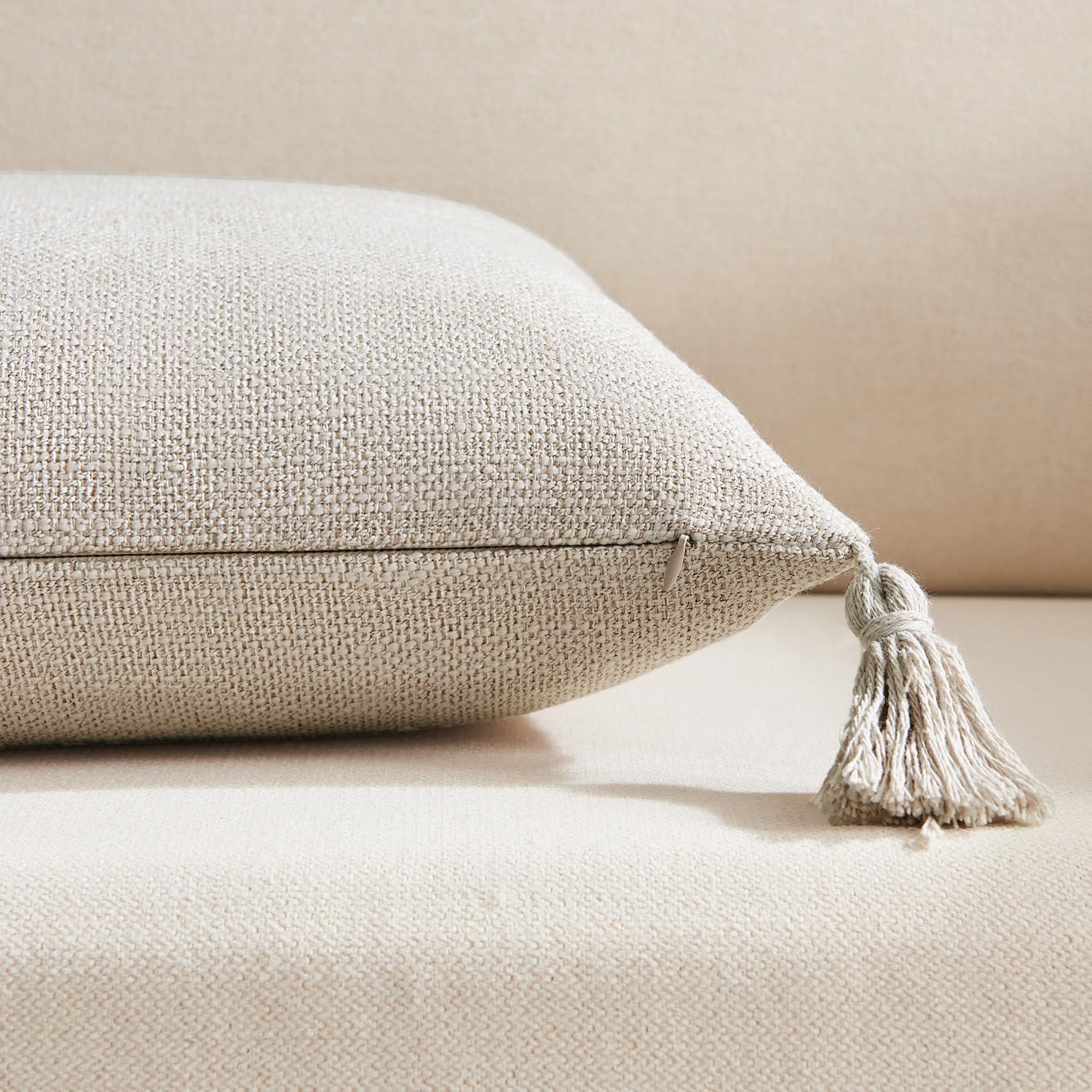 Linen Look Decorative Throw Cushion Covers / Linen Beige / 18 x 18 / Set of 2
