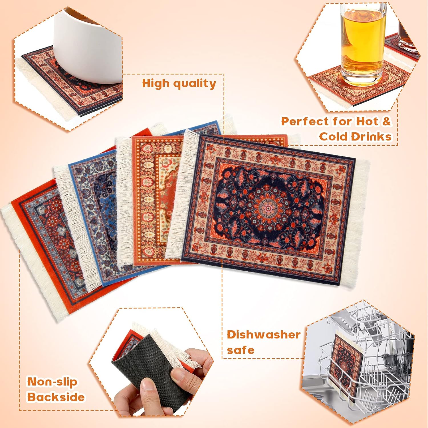 Rug Table Coasters Table Drink Holders Oriental Design Fabric / Square / Retro Pattern / Set of 4