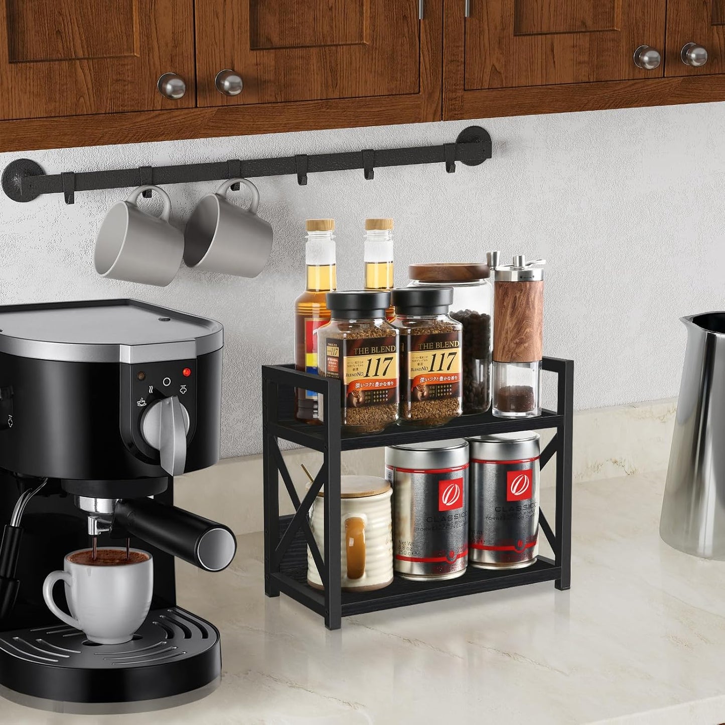 YINMIT Kitchen Countertop Organizer,Spice Rack,Coffee Bar Shelf Organizer | 2-Tier Coffee Station,Seasoning