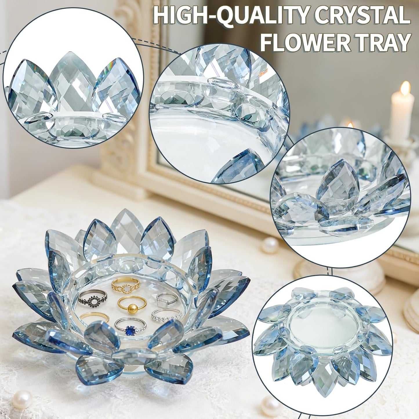 Crystal Flower Jewelry Tray / 6.3" - Blue