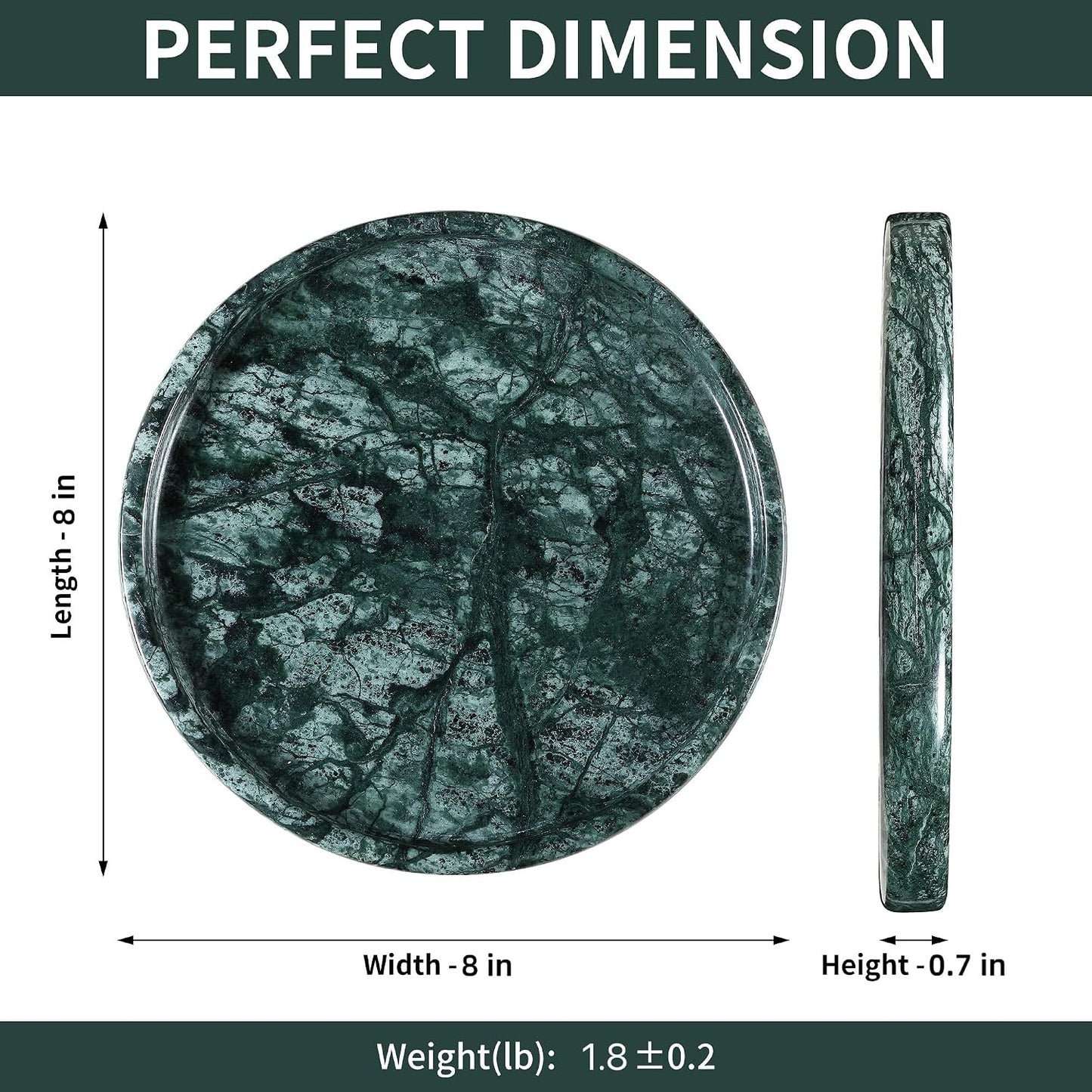 Decorative Tray / Natural Marble Round Tray / Green / 8 Inch