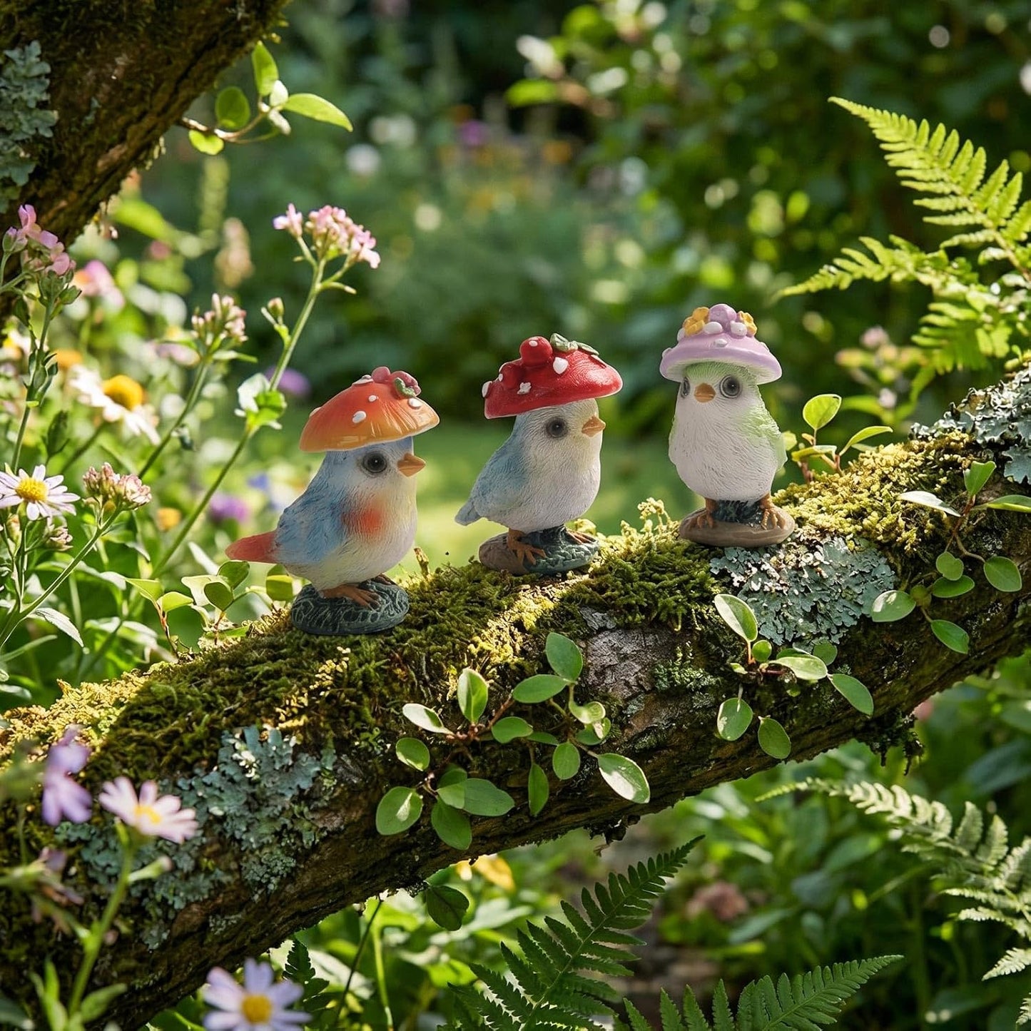Mushroom Bird Figurines / Set of 3