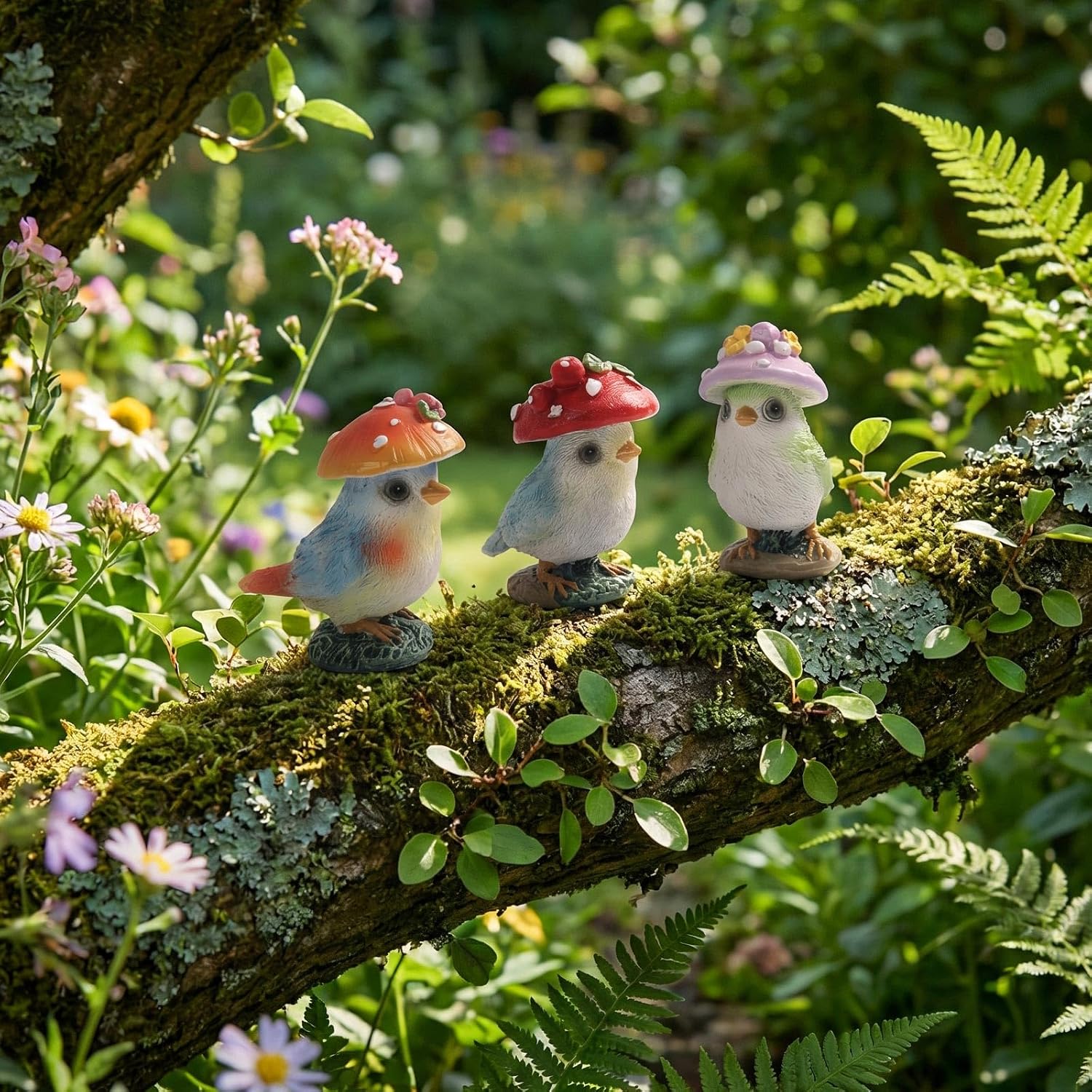 Mushroom Bird Figurines / Set of 3