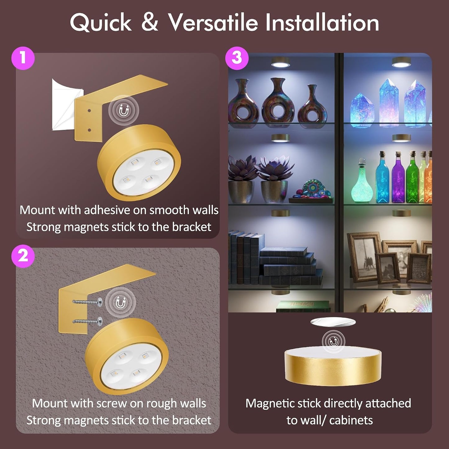 Picture Lights for Wall, Rechargeable Battery Wireless Poster Lights, Gold | LED Magnetic Painting Light with Remote