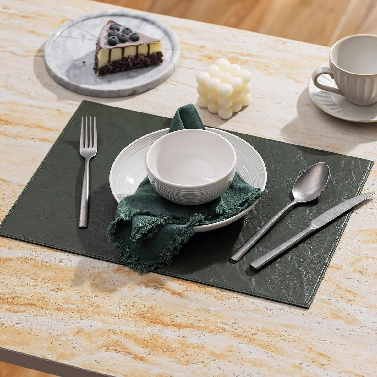 Baroyal Faux Leather Placemats Set of 12 Vinyl Washable Wipeable Table Mats for Kitchen Dining Table Heat Resistant
