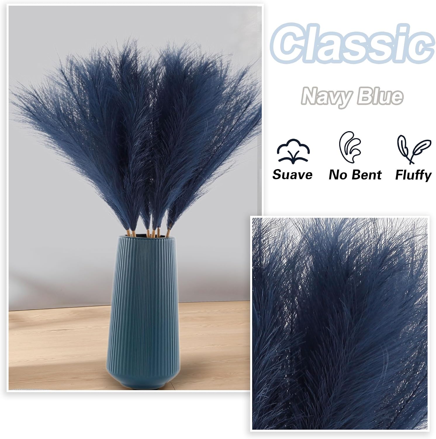 Artificial Fake Flower Boho Decor Bulrush Reed Grass / Navy Blue / 27.6 Inch / Set of 6