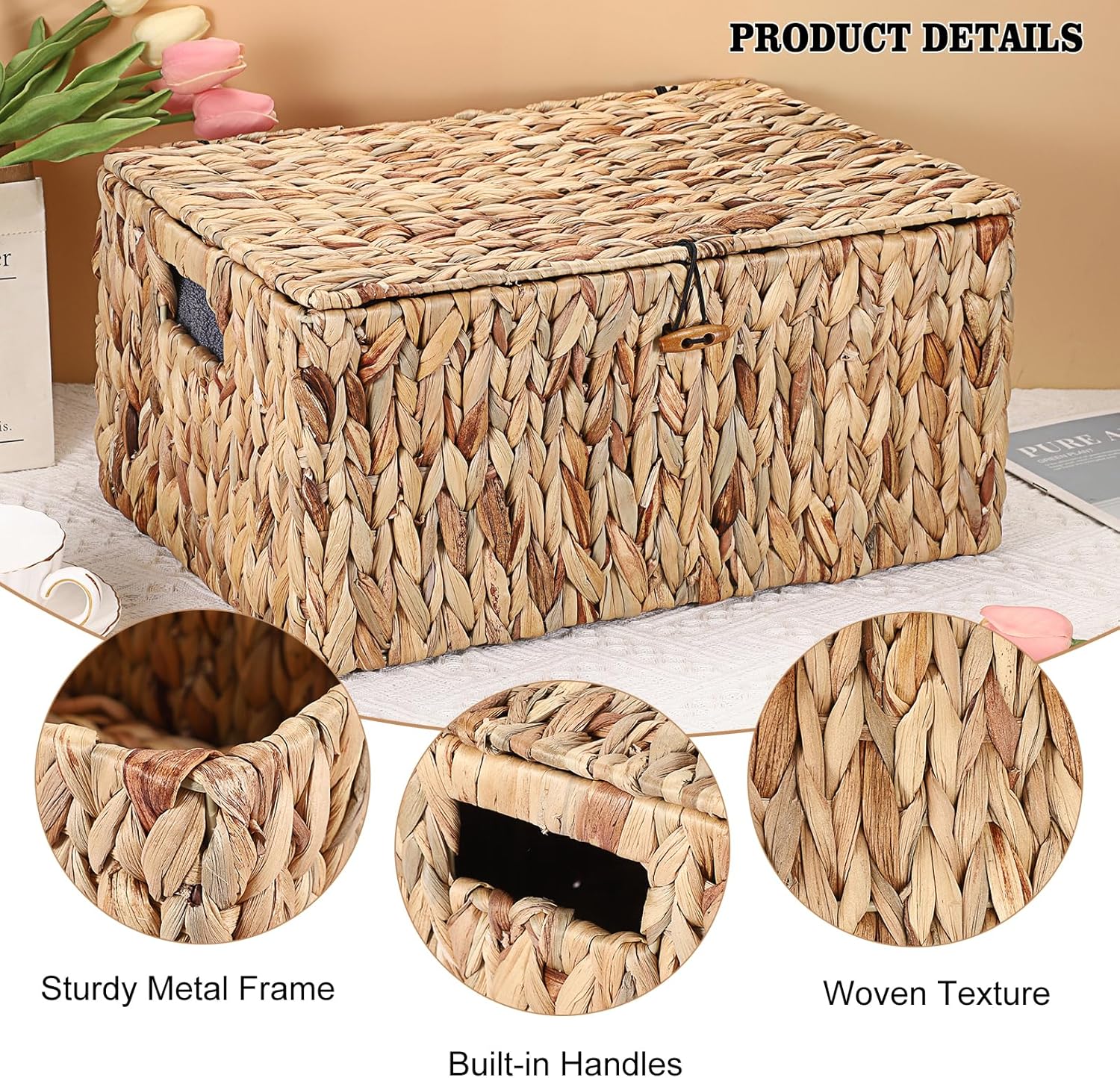 Wicker Storage Basket Bins / 15.7 x 11 x 7.4 / Large / Natural Color