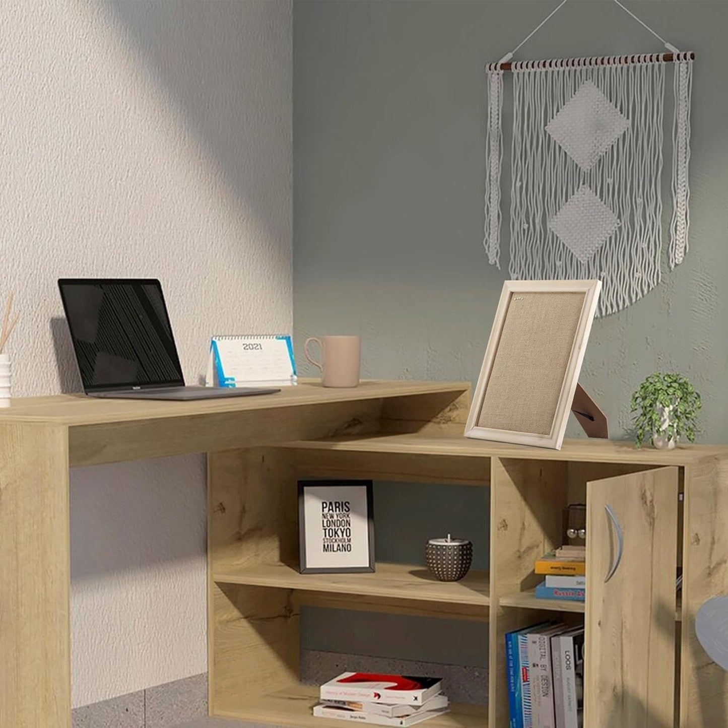 Stand / Small Linen Desk Bulletin Board / Linen / Brown / 12 x 16
