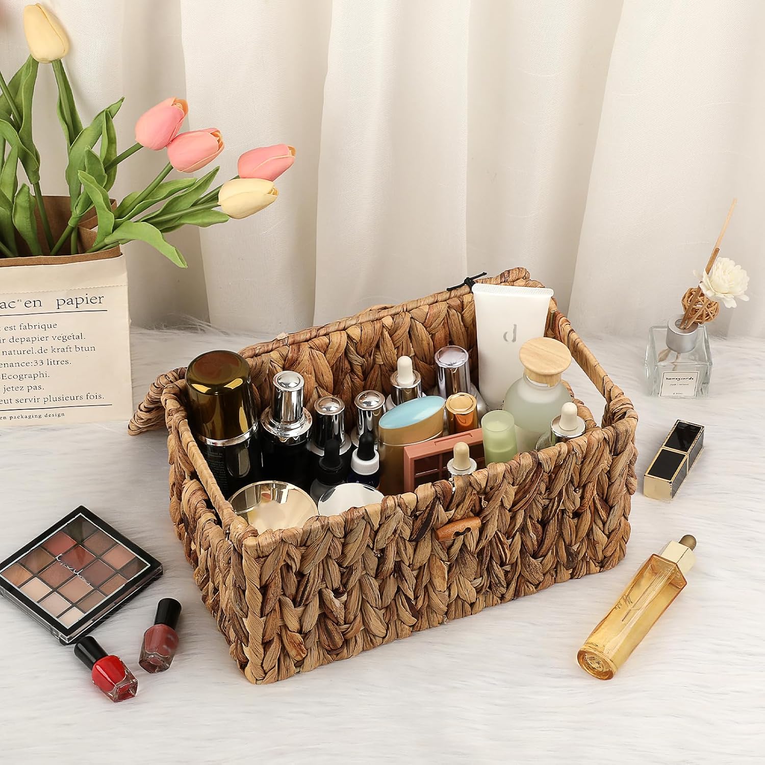 Farmhouse Bathroom Woven Bins / 12 x 7 x 6 / Medium Inches