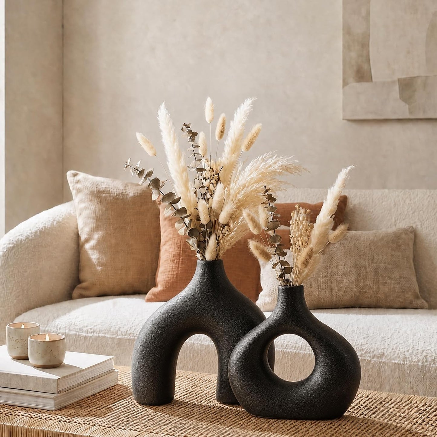 Black Ceramic Flower Vase Home Decor / Large Black / Set of 2