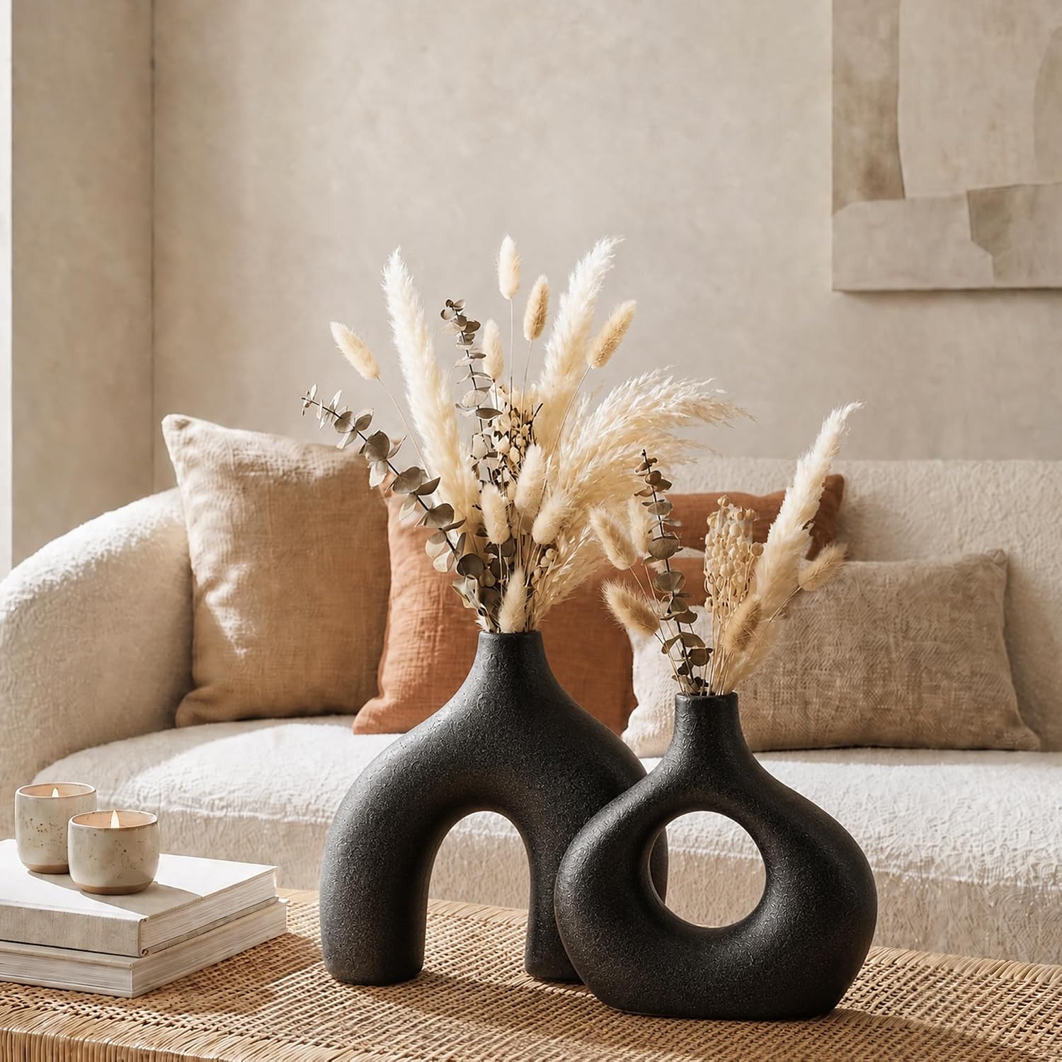 Black Ceramic Flower Vase Home Decor / Large Black / Set of 2