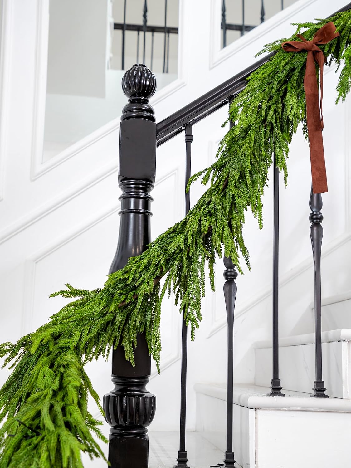 15FT Christmas Garland Real Touch Norfolk Pine Garland Winter Pine Garland for Mantle Stairs Railing Table Fireplace