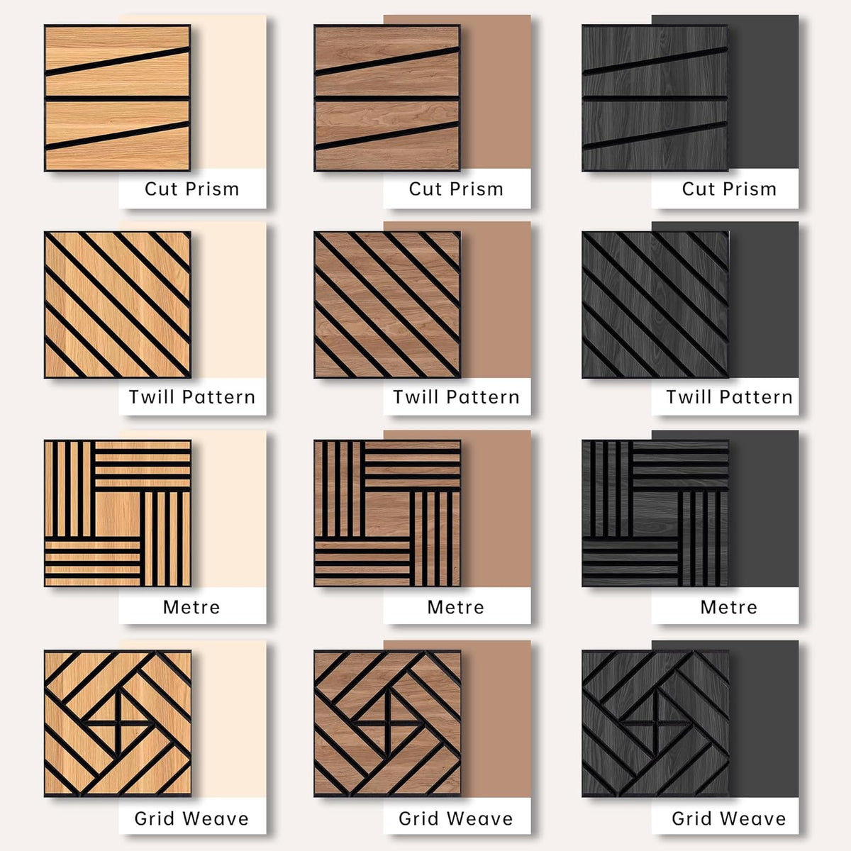 WoveN SounD Acoustic Wall Panels, Teak, 16 Pack, 12x12 in | Self-Adhesive, NRC 0.95, Carved Pattern, Sound Proof, Echo