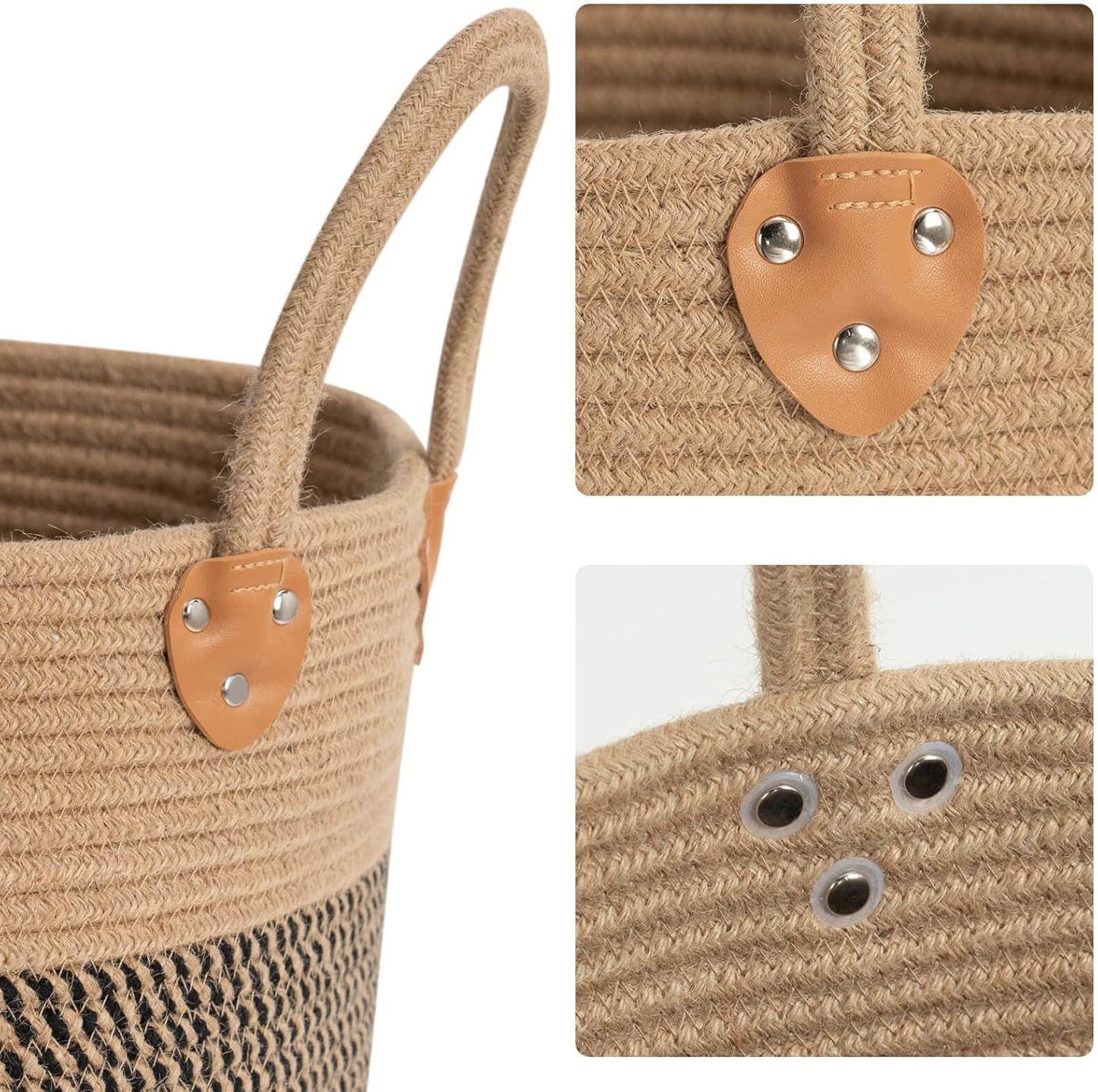 Wicker Laundry Basket / Black / 14"W x 12"H