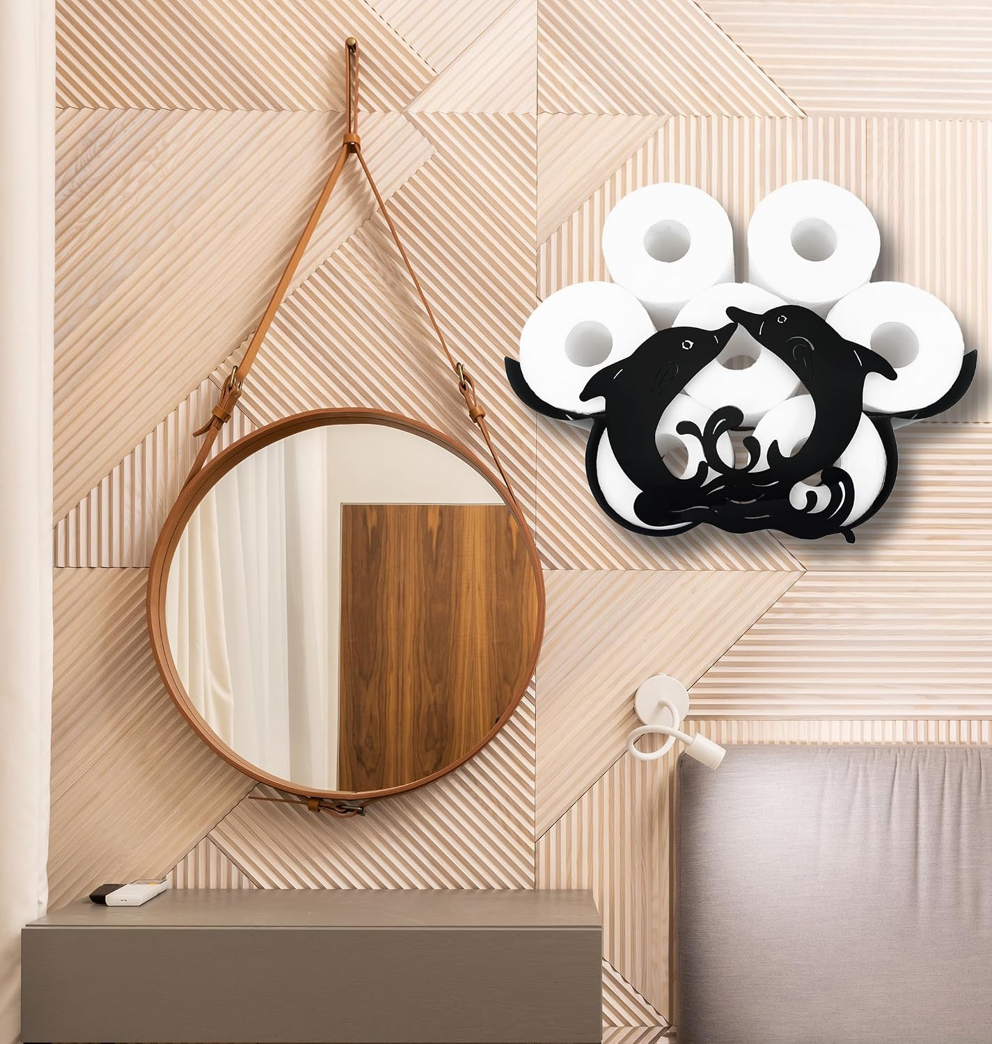 Dolphin Wall-Mounted Toilet Paper Holder: Stylish Bathroom Storage for 8 Rolls, Decorative Metal Design, Corrosion