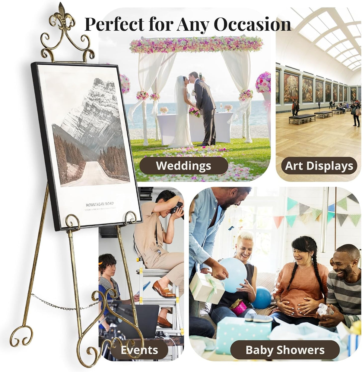 60” H Vintage Easel Stand for Sign Metal Adjustable | Large Display Standing for Displaying Pictures Wedding Poster