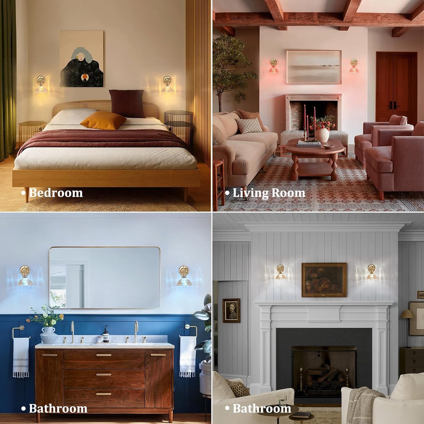Shenmoyl Battery Operated Wall Sconce, Vintage Rechargeable Wall Lights with Amber Lily Glass Shade, Wireless Indoor