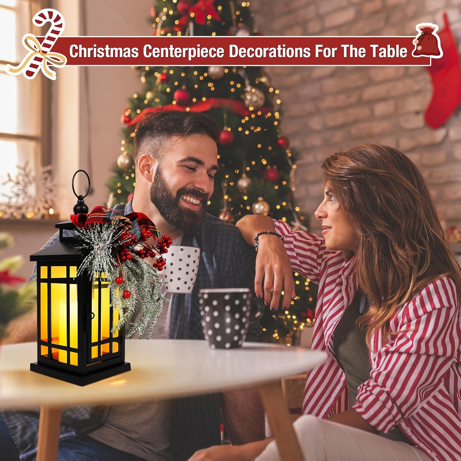 2Packs Christmas Candle Lantern14 Inch, Garden Flashing Candle Light, Decorative Hanging Lantern for Indoor Home Tables