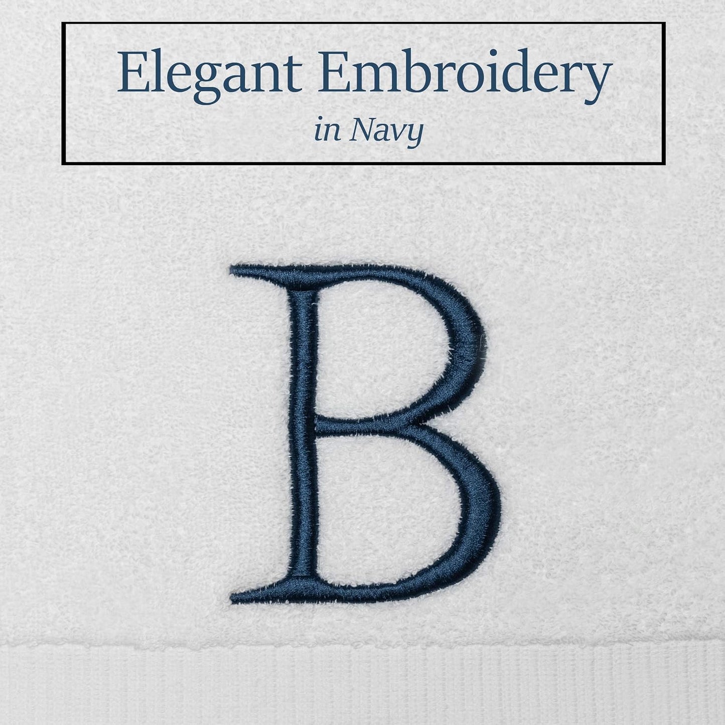 White with Navy Monogrammed Hand Towels for Bathroom - Set of 2 Letter B | Luxury Hotel Quality Initial Towels For