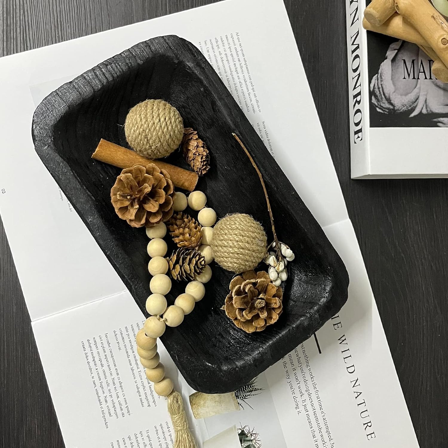 Wooden Dough Bowl Decor / 10inch Black