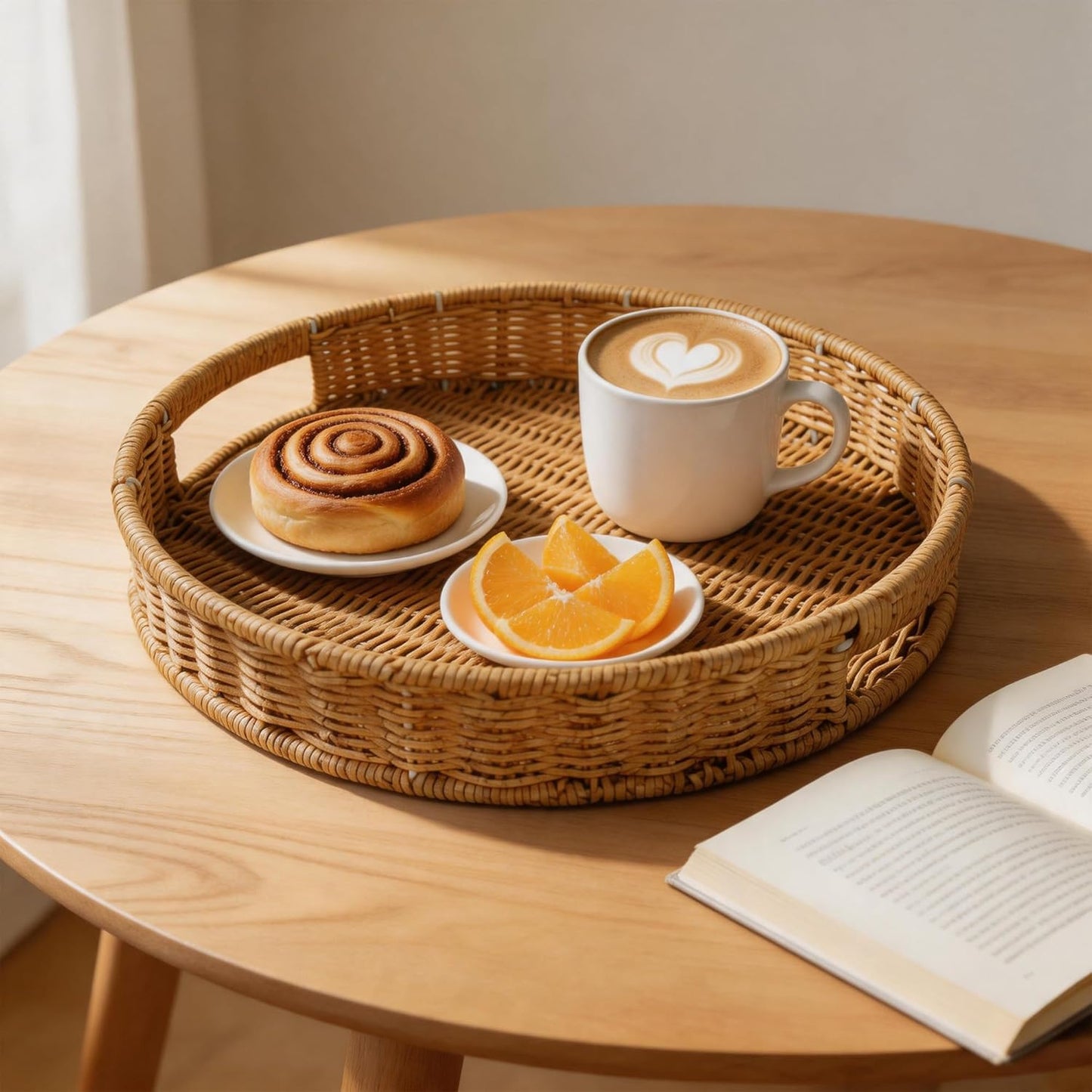 Round PP Rattan Serving Tray / Polypropylene Rattan / 11.8