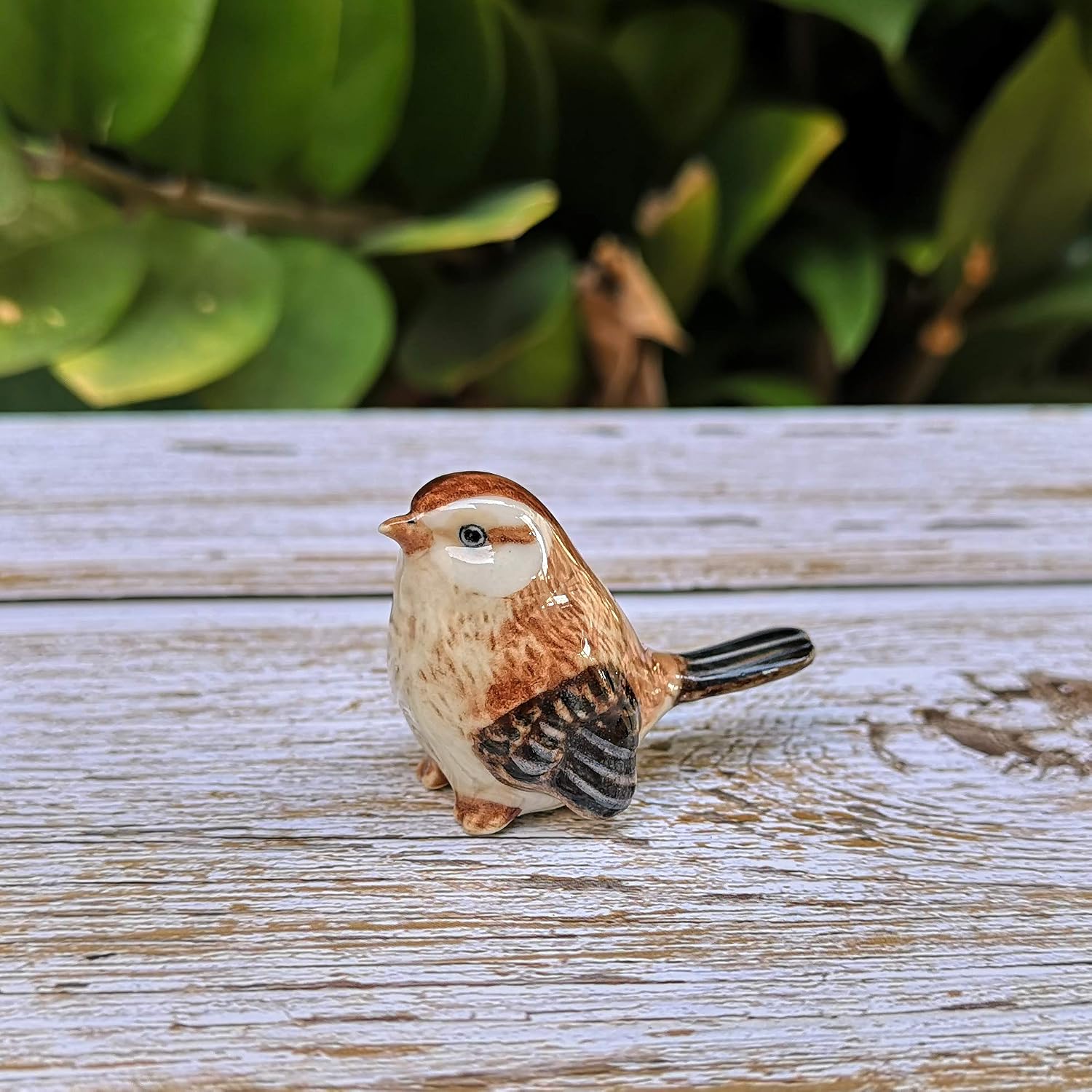 ฺBird Figurine Ceramic Tailorbird Animal Miniature Handmade Gift Decor DIY Craft Design Collectible