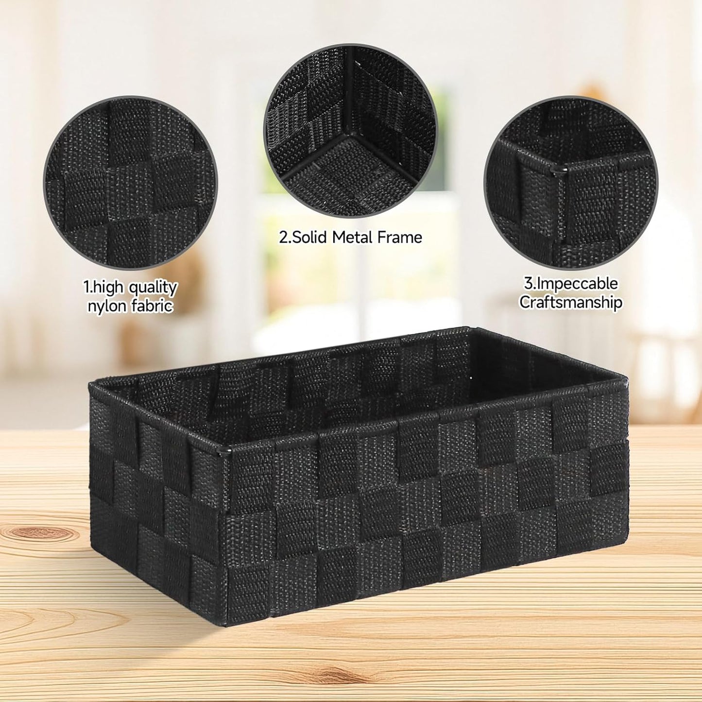 Small Baskets for Organizing Woven Storage / Black / Set of 7