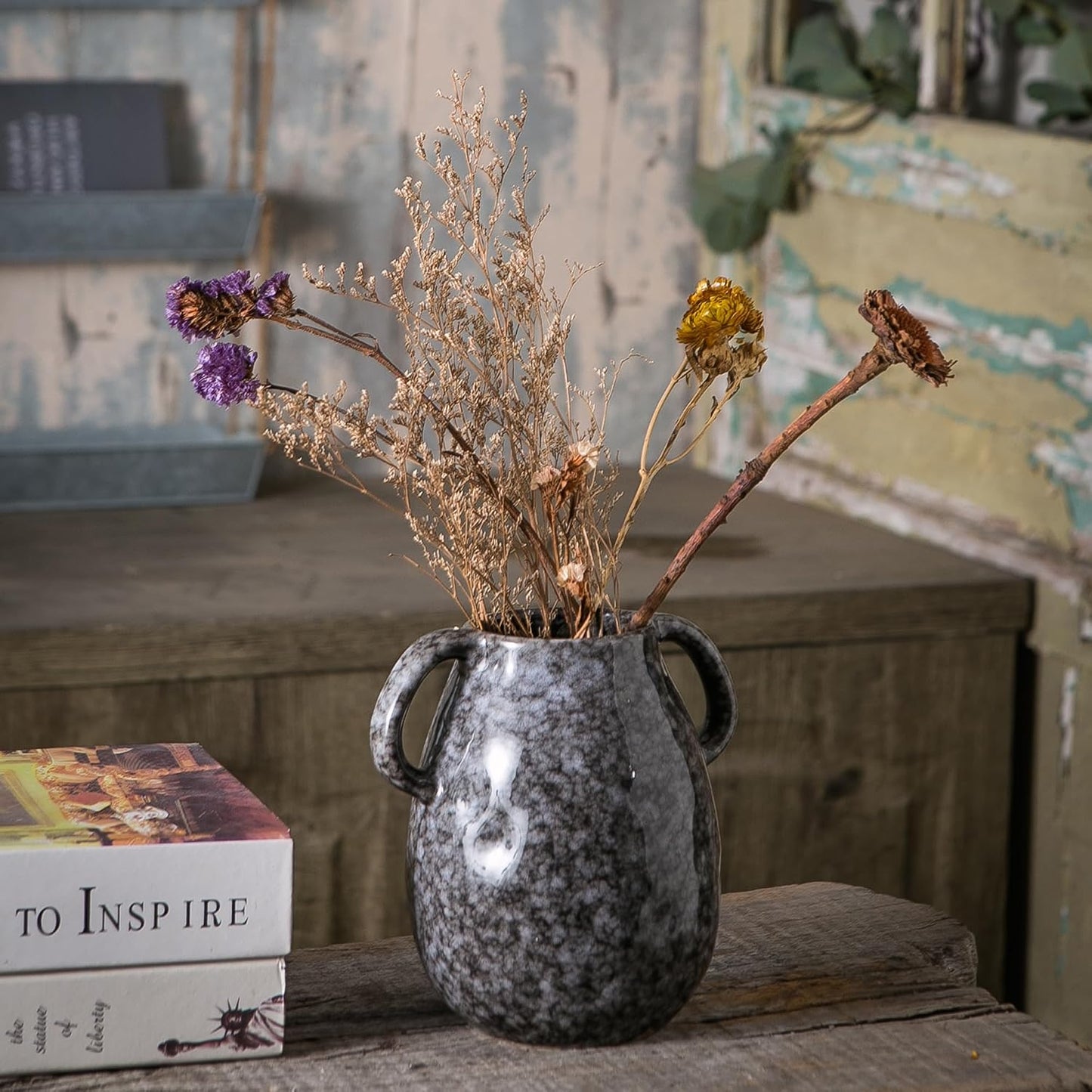Black Ceramic Vase / Double Handle - Black