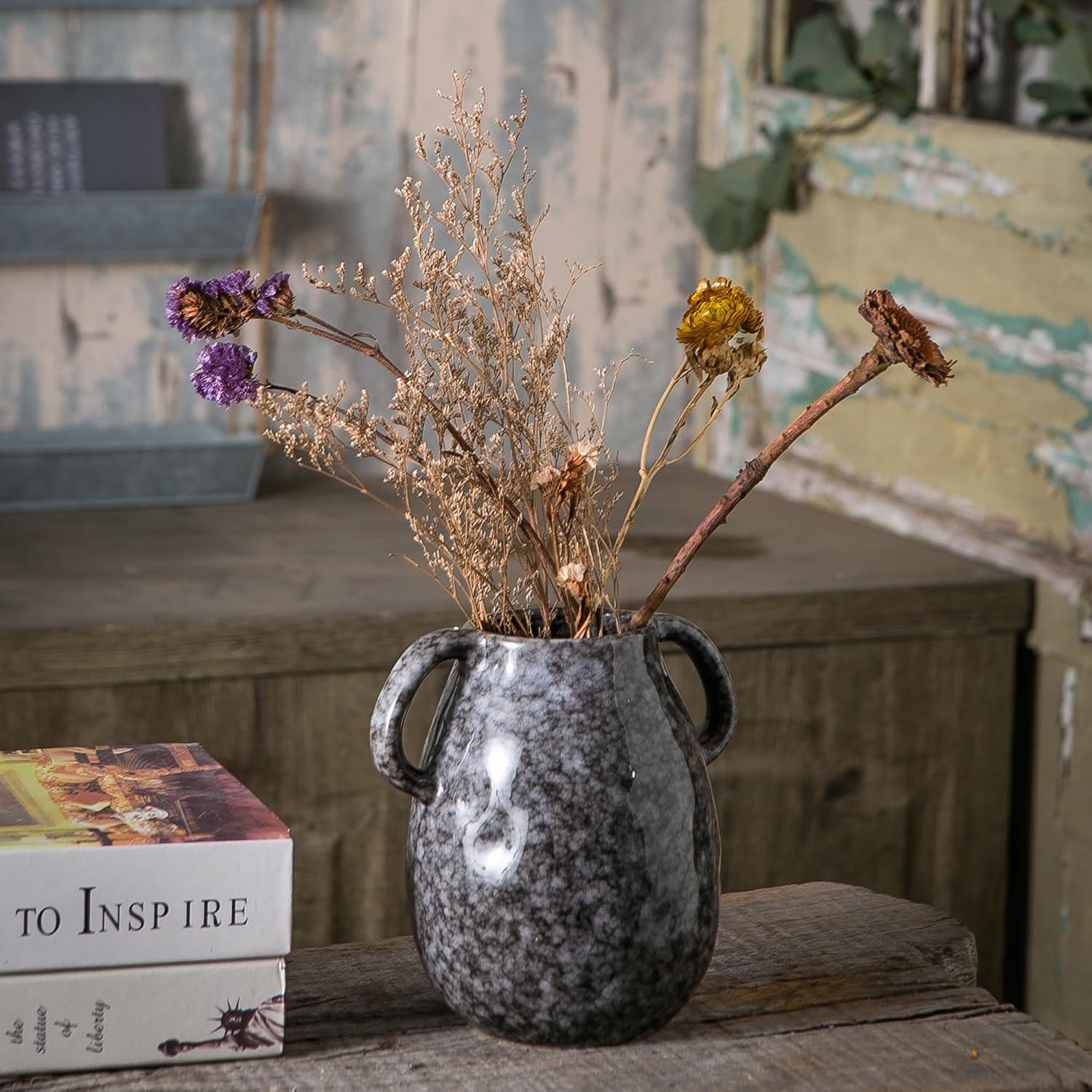 Black Ceramic Vase / Double Handle - Black