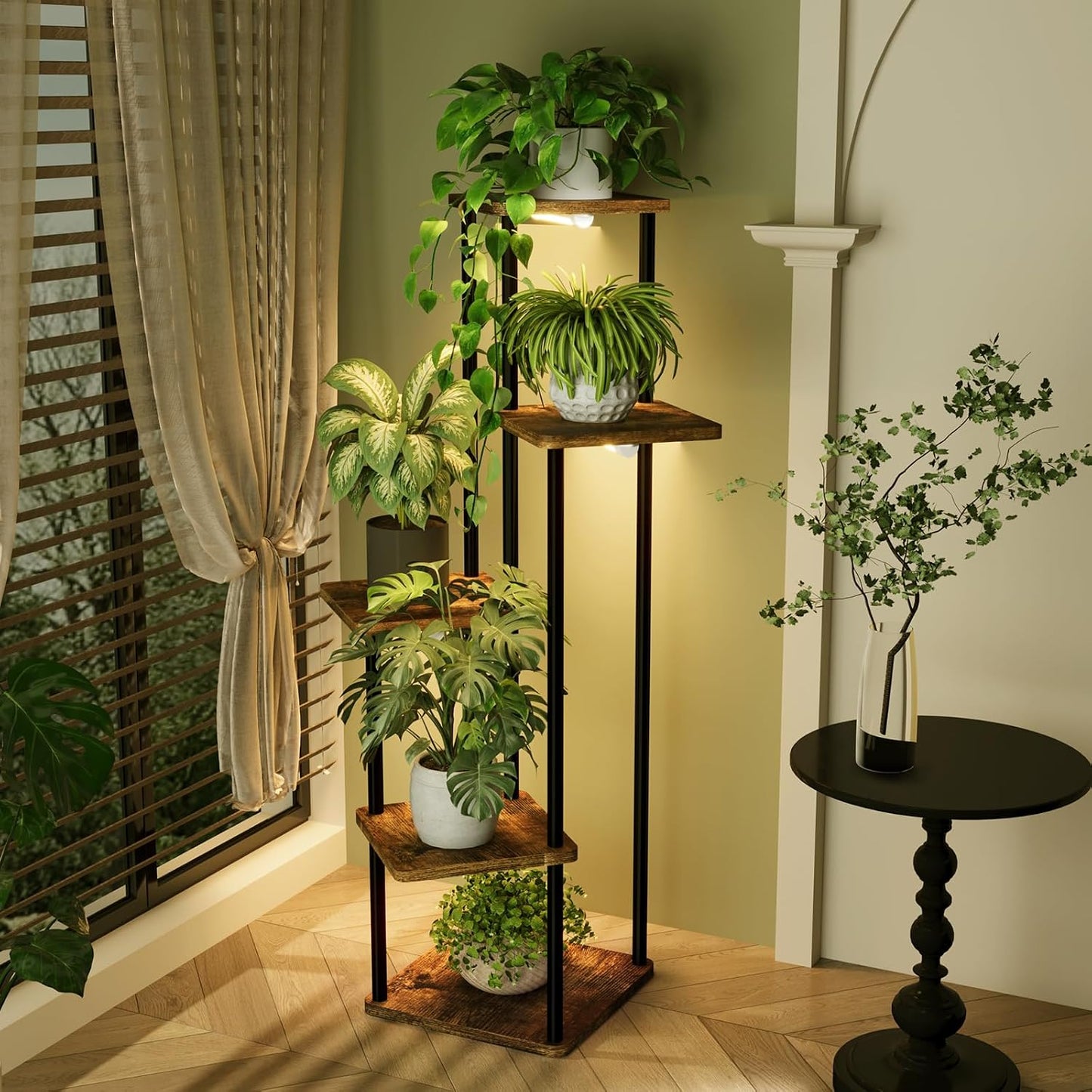 Bamworld Tall Plant Stand Indoor with Grow Light Corner Plant Shelf | 5 Tier Plant Shelf with Grow Lights for Plants