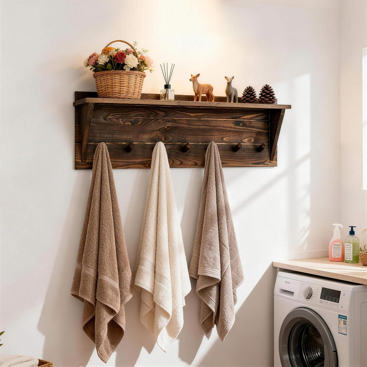 WEBI Coat Rack Wall Mount with Shelf,30" Long Entryway Wall Shelf with Hooks Underneath,7 Peg Hooks for Hanging