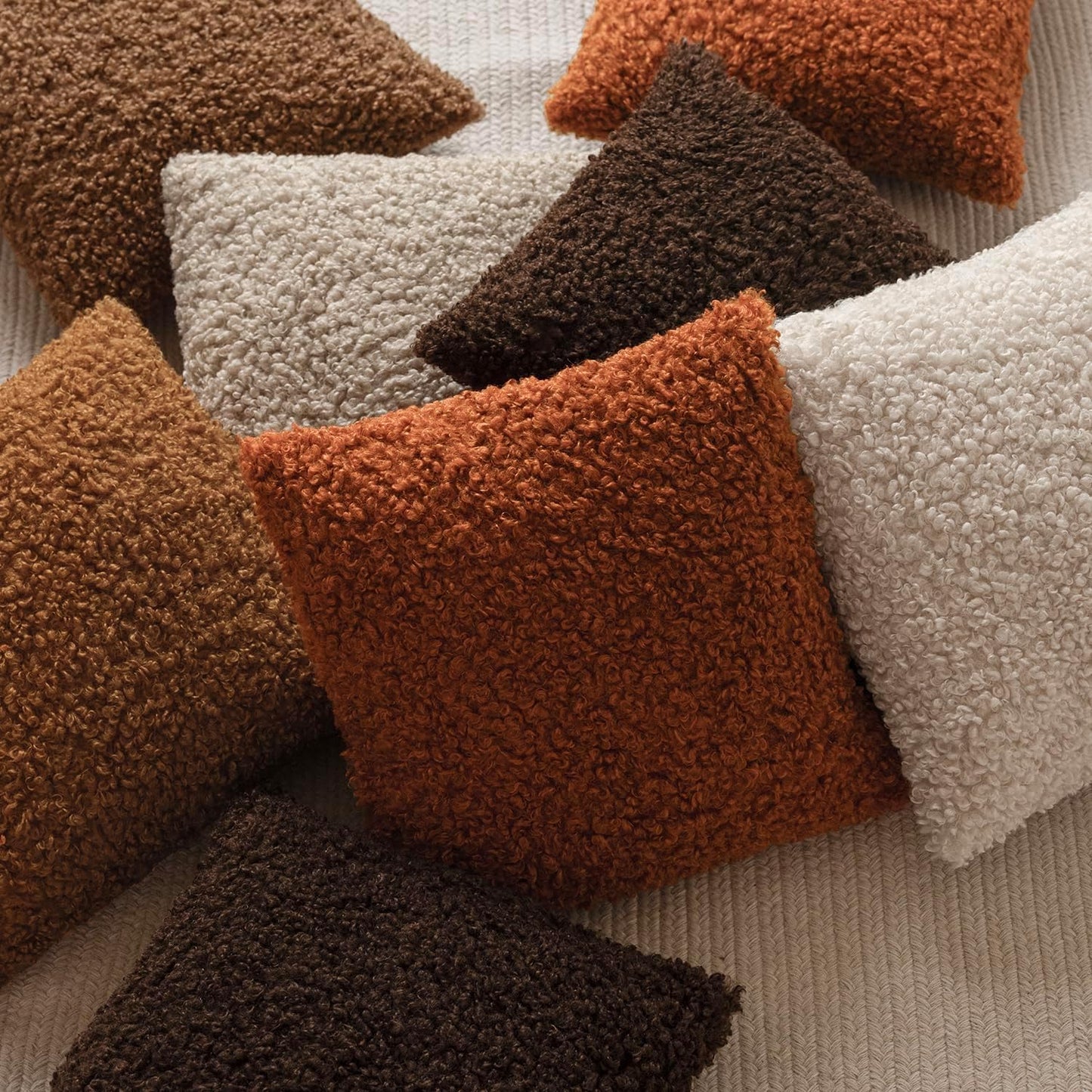 Faux Fur Throw Pillow Cover Accent Sherpa Furry Pillow Cover / 18 x 18 / Burnt Orange / Set of 2