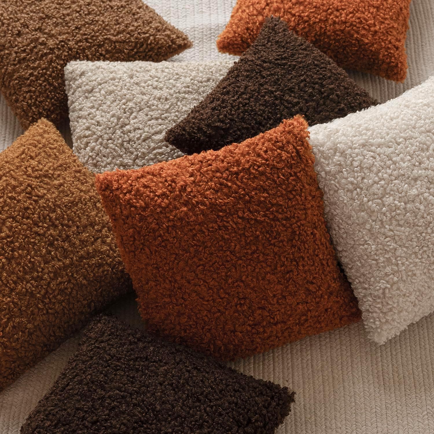 Faux Fur Throw Pillow Cover Accent Sherpa Furry Pillow Cover / 18 x 18 / Burnt Orange / Set of 2