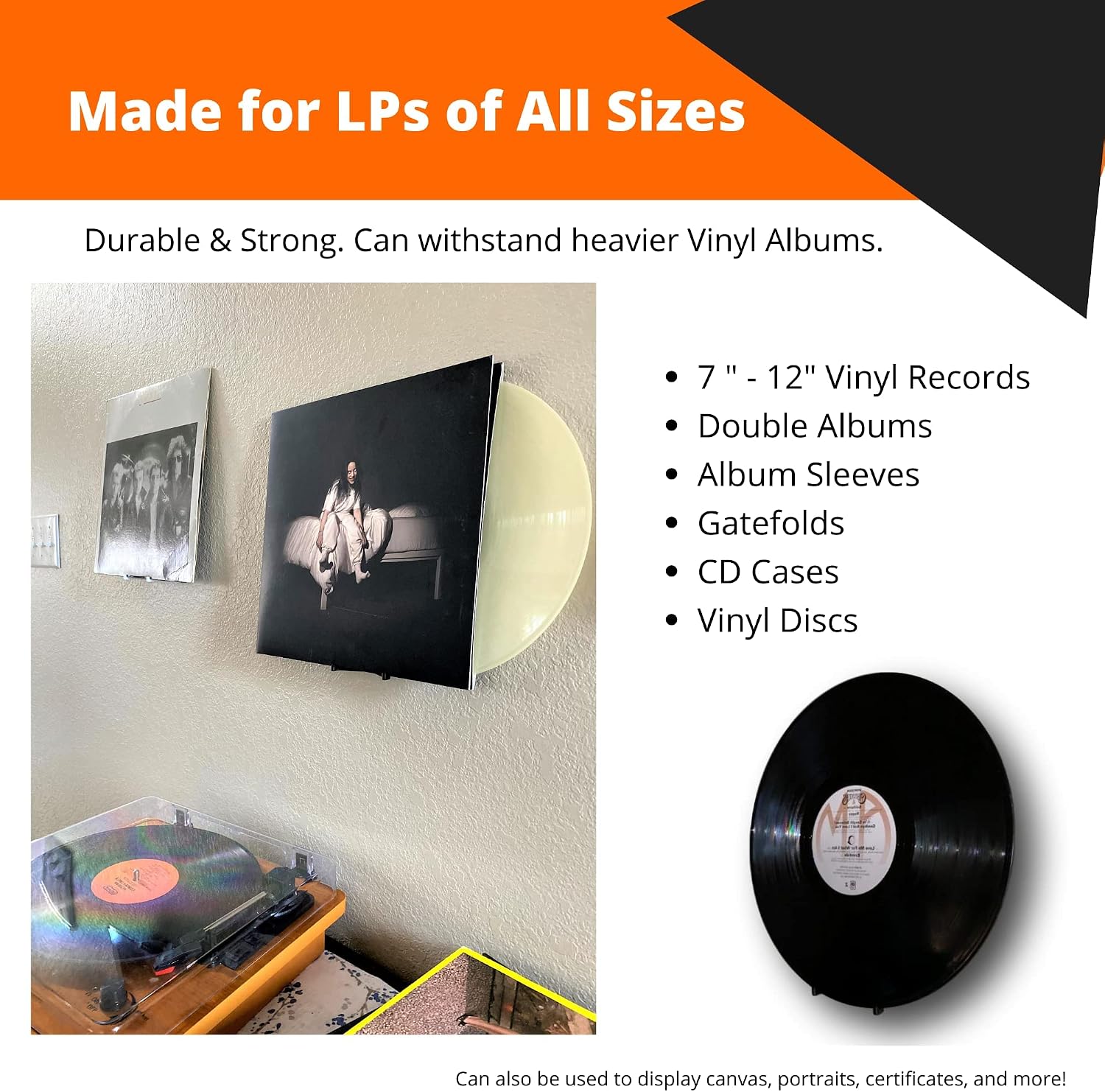 Wall Mount Vinyl Record Display/Shelf [10-PK]- Display Your Albums Without Damaging Your Walls, Perfect for Office