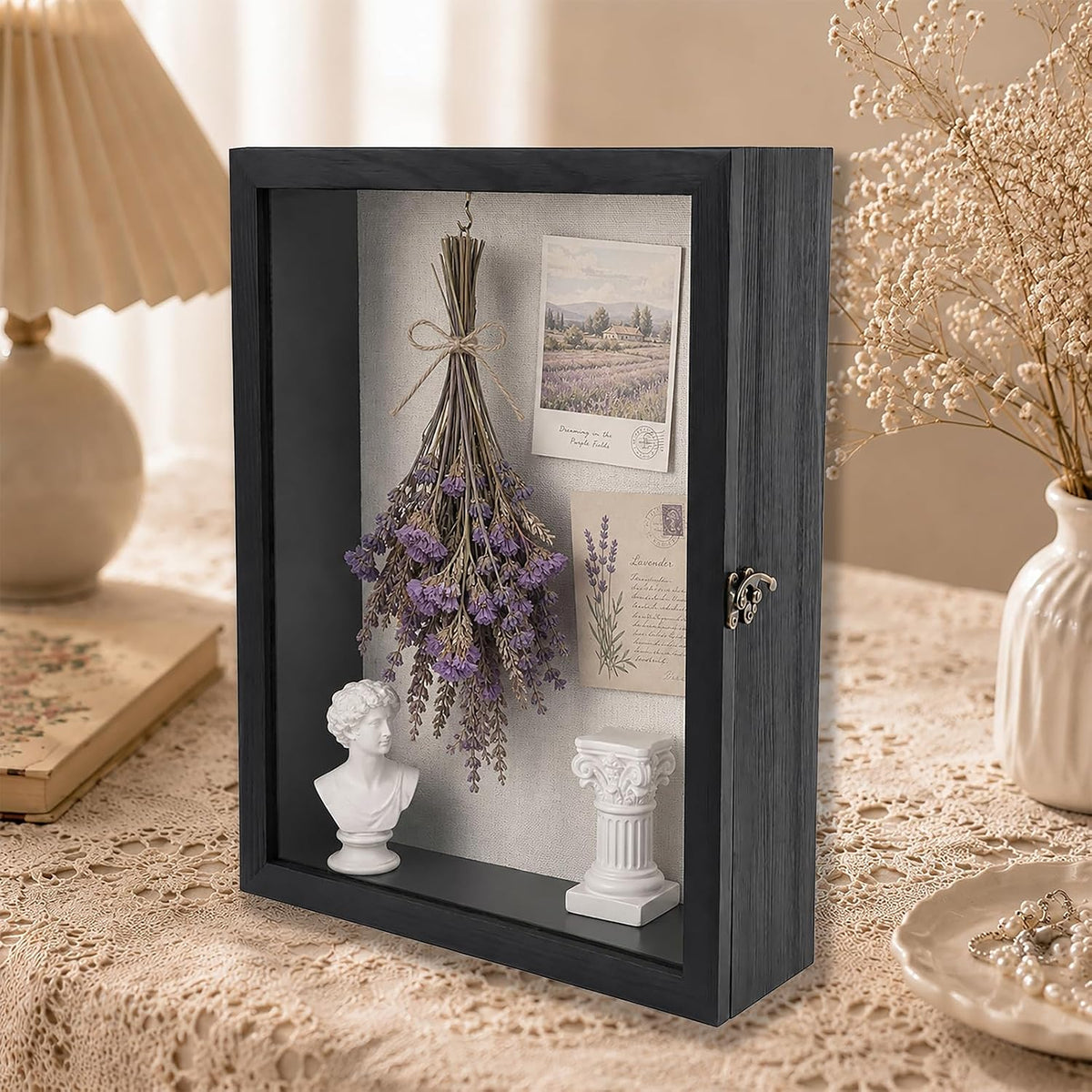 Muzilife 12x16 Rustic Shadow Box Pine Wood Picture Frame, 3.94 Deep, Black | FSC-Certified Solid Pine | Tempered Glass