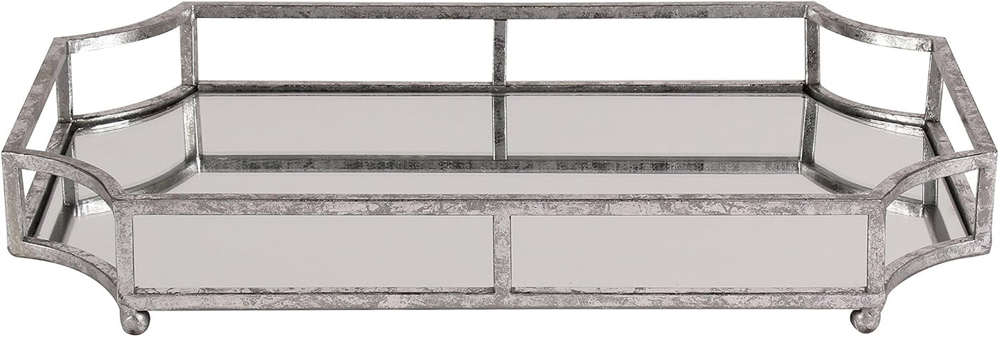 Ciel Metal Mirrored Ornate Scalloped Decorative Tray / 18.8 x 12.3 x 2.5 / Silver