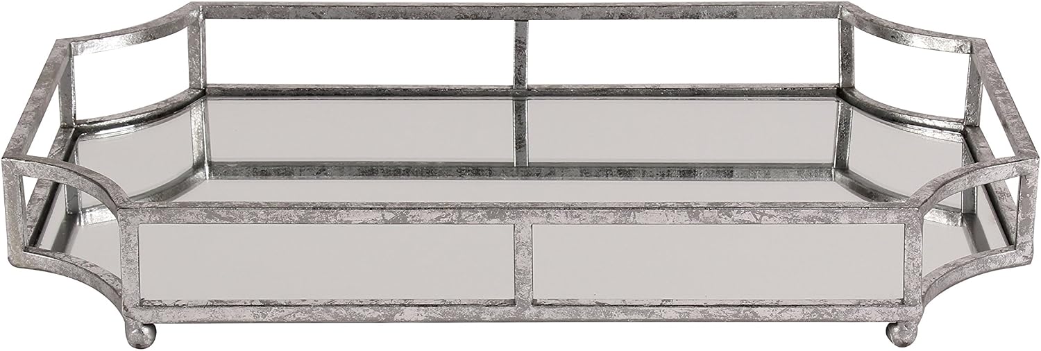 Ciel Metal Mirrored Ornate Scalloped Decorative Tray / 18.8 x 12.3 x 2.5 / Silver