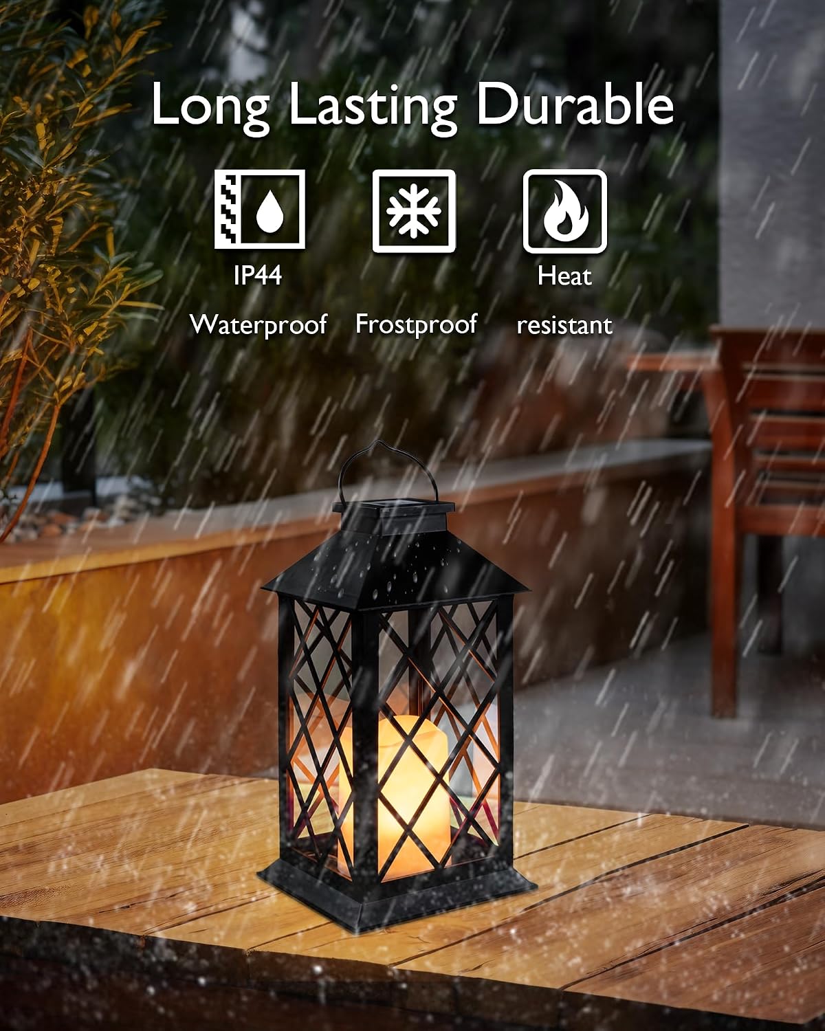 Homemory 2 Pack 13'' Black Solar Lanterns, Flickering Flame Hanging Lights | Realistic Flickering Flame Creates Cozy
