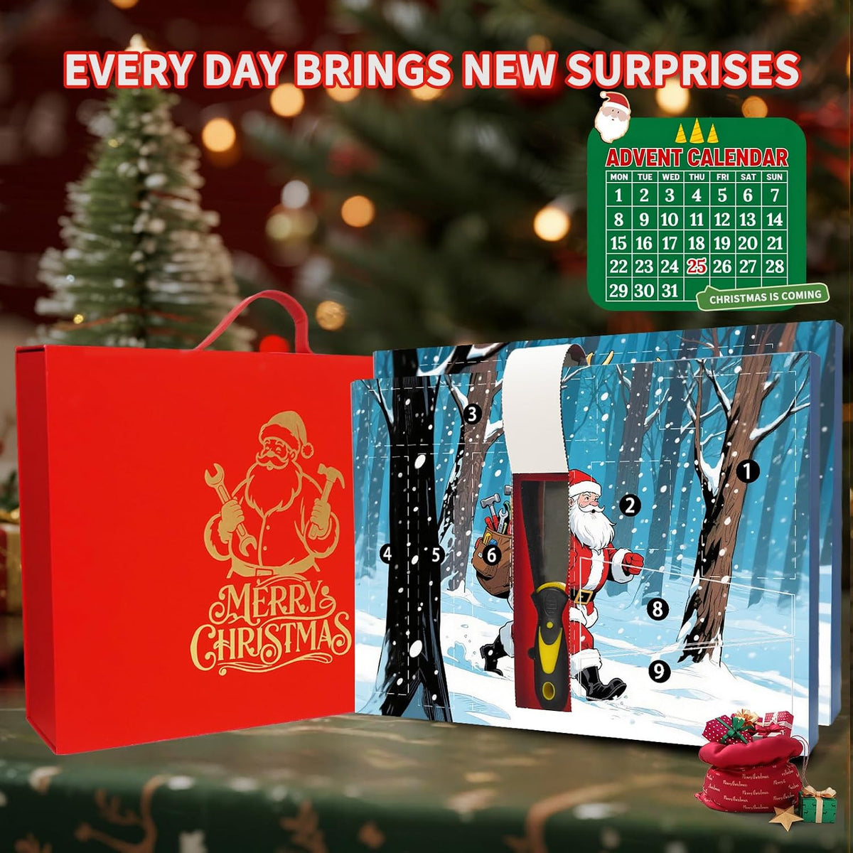 Hand Tool Advent Calendar With Storage Box for Adult Men,Household Hand Tools Set Christmas Stocking Stuffers Gifts for