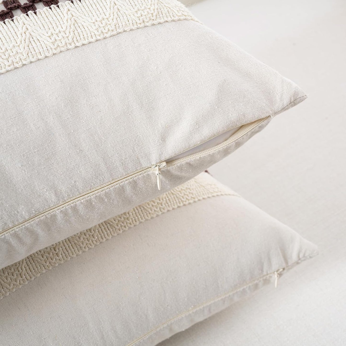 Boho Decorative Throw Pillow Cover / 18 x 18 / Brown / Set of 2