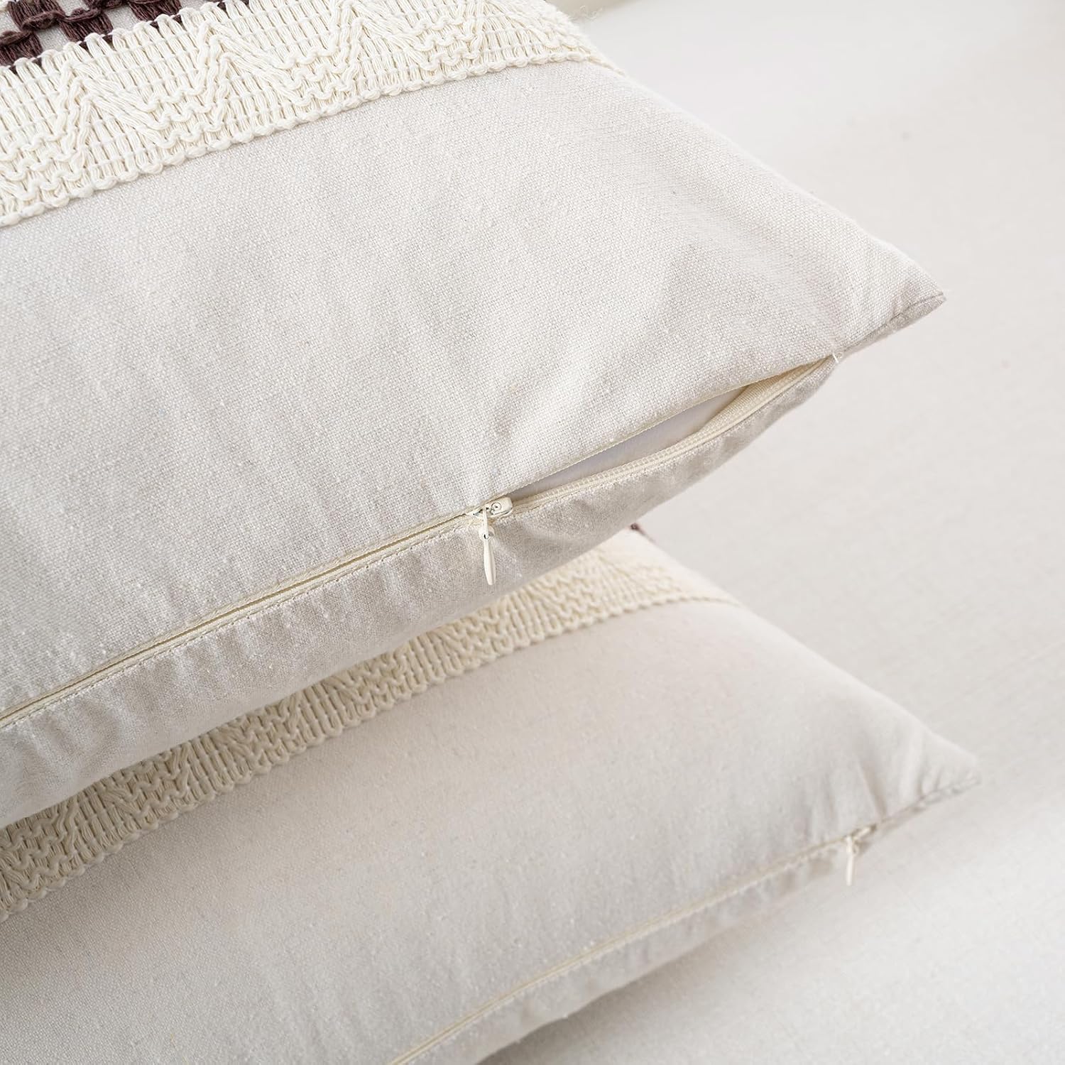 Boho Decorative Throw Pillow Cover / 18 x 18 / Brown / Set of 2
