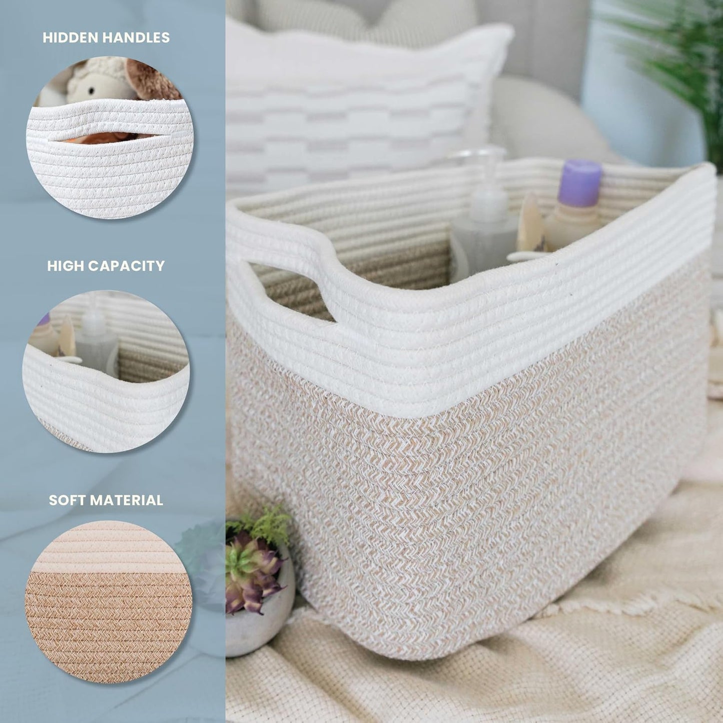 Woven Storage Baskets for Organizing / Mixed Honey / 15 x 10 x 9 / Set of 3