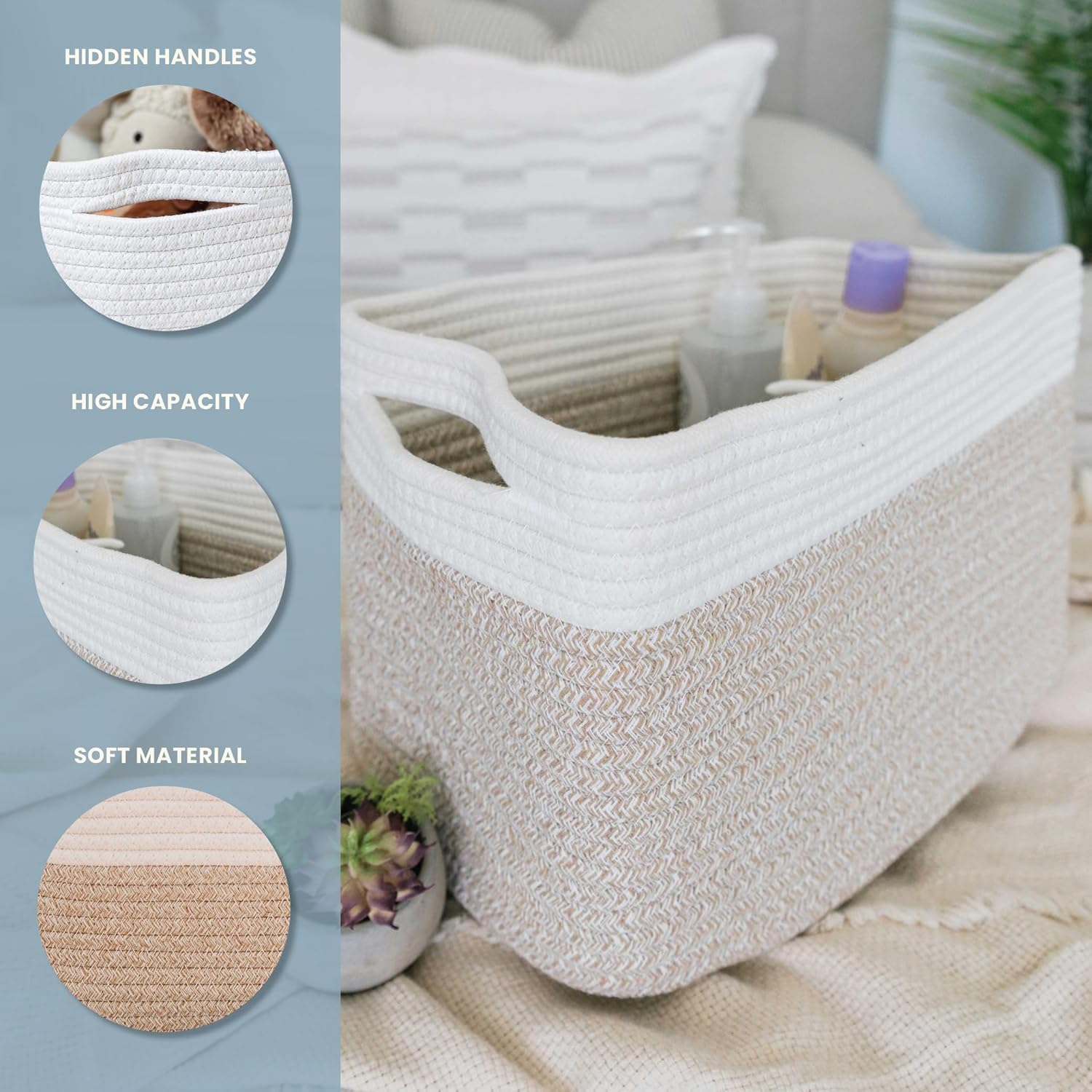 Woven Storage Baskets for Organizing / Mixed Honey / 15 x 10 x 9 / Set of 3