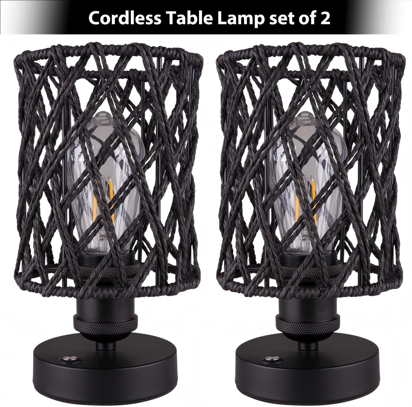 Cordless Outdoor Table Lamps, Small Rattan Boho, Rechargeable Battery Operated for Outdoor Patio, Home, Living Room