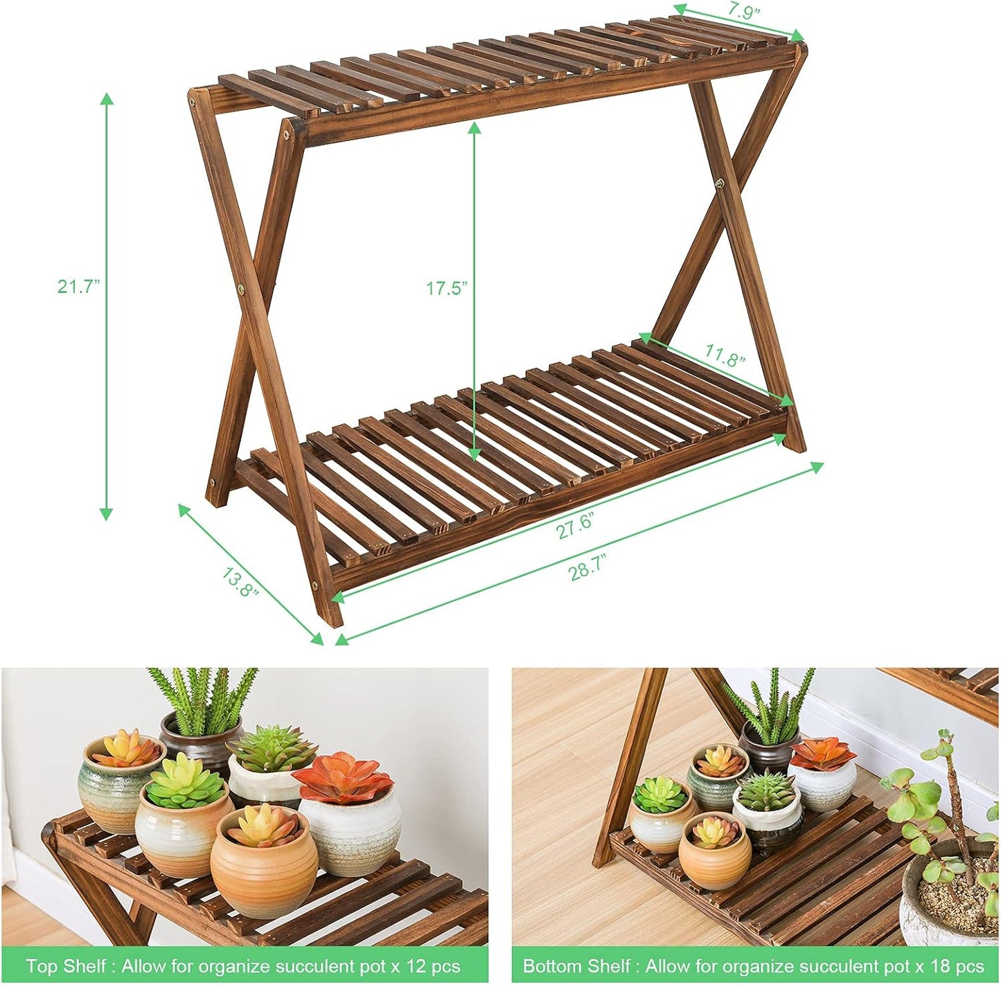 Wooden Plant Shelf Indoor, Narrow Plant Bench for Multiple Plants | 2 Tier Window Plant Stand, Corner Flower Pot Stand