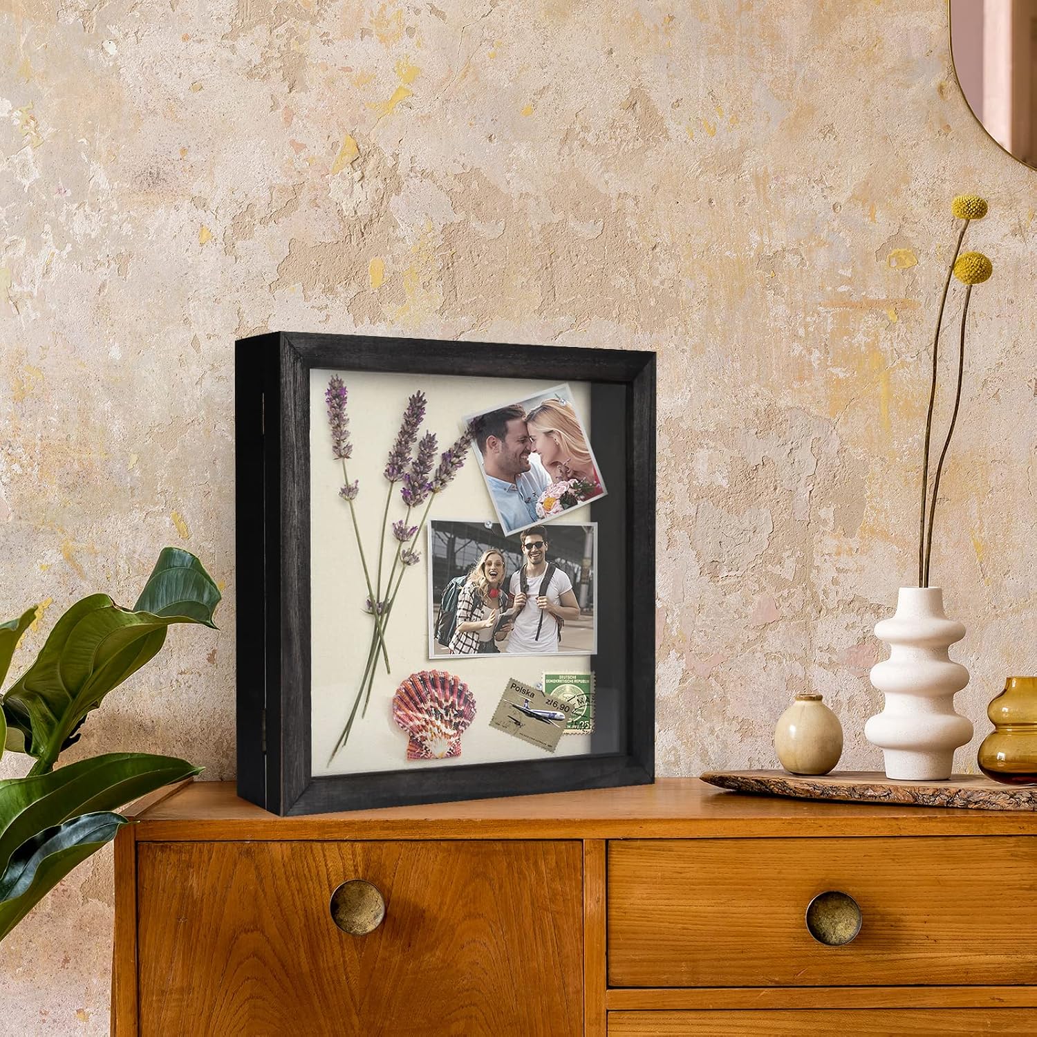 TJ.MOREE Shadow Box 12 x 12 Display Case Wood Picture Frame Memory Black | Fits 10.6x10.6 Inserts with Linen Back &