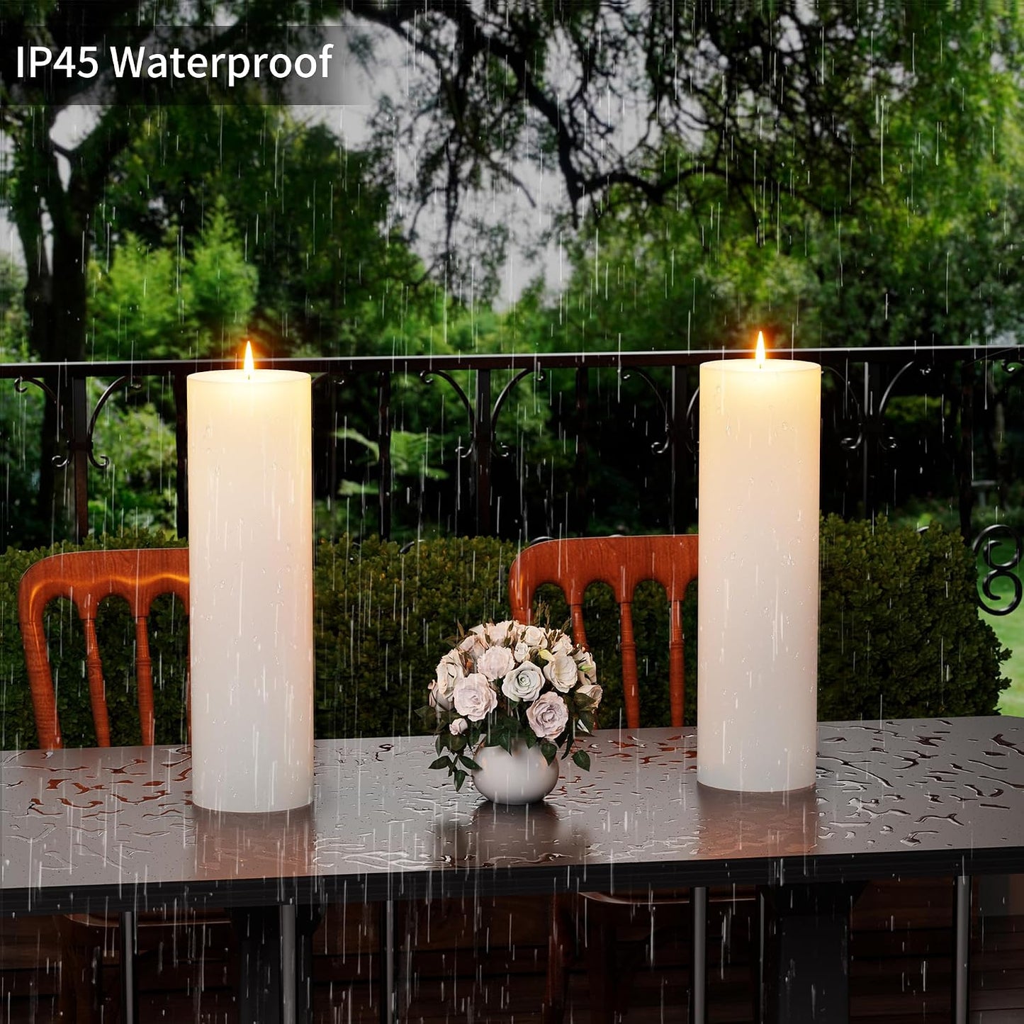 14" x 4" Large Outdoor Candle with Remote Timer Waterproof White 2 Pack | Battery Operated Flameless Pillar Candle