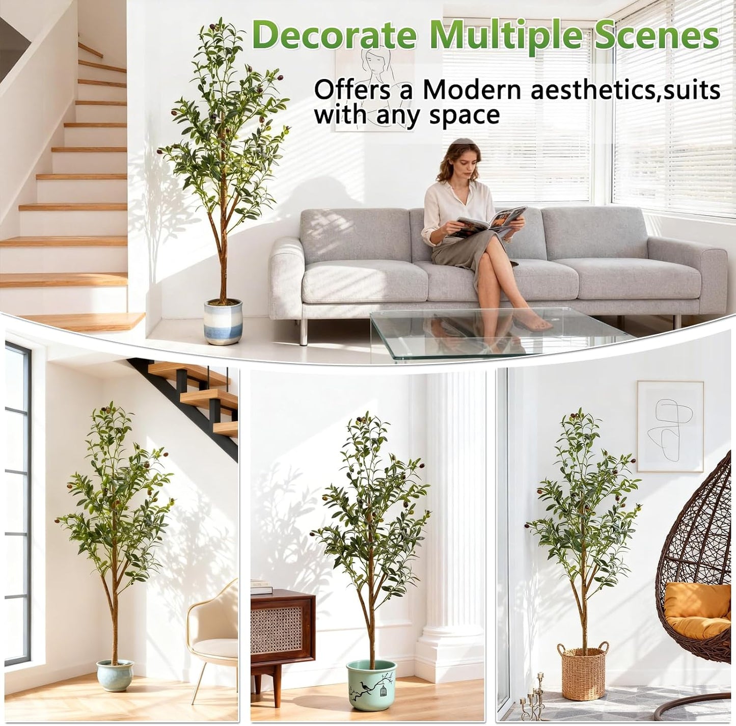 Indoor Tall Faux Olive Tree in Planter / Olive Tree 4ft / 4 Inch