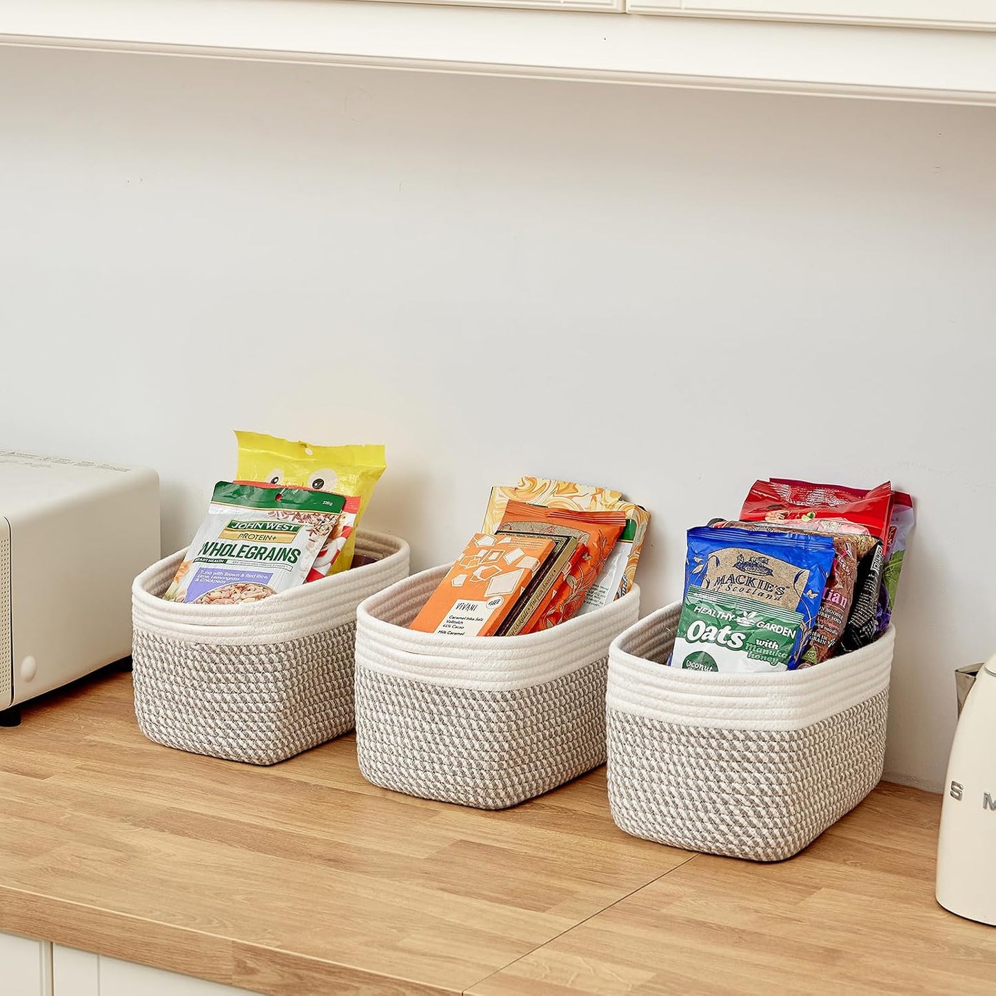 Bathroom Storage Basket / White & Mixed Grey / 10.6 x 6.7 x 6.7