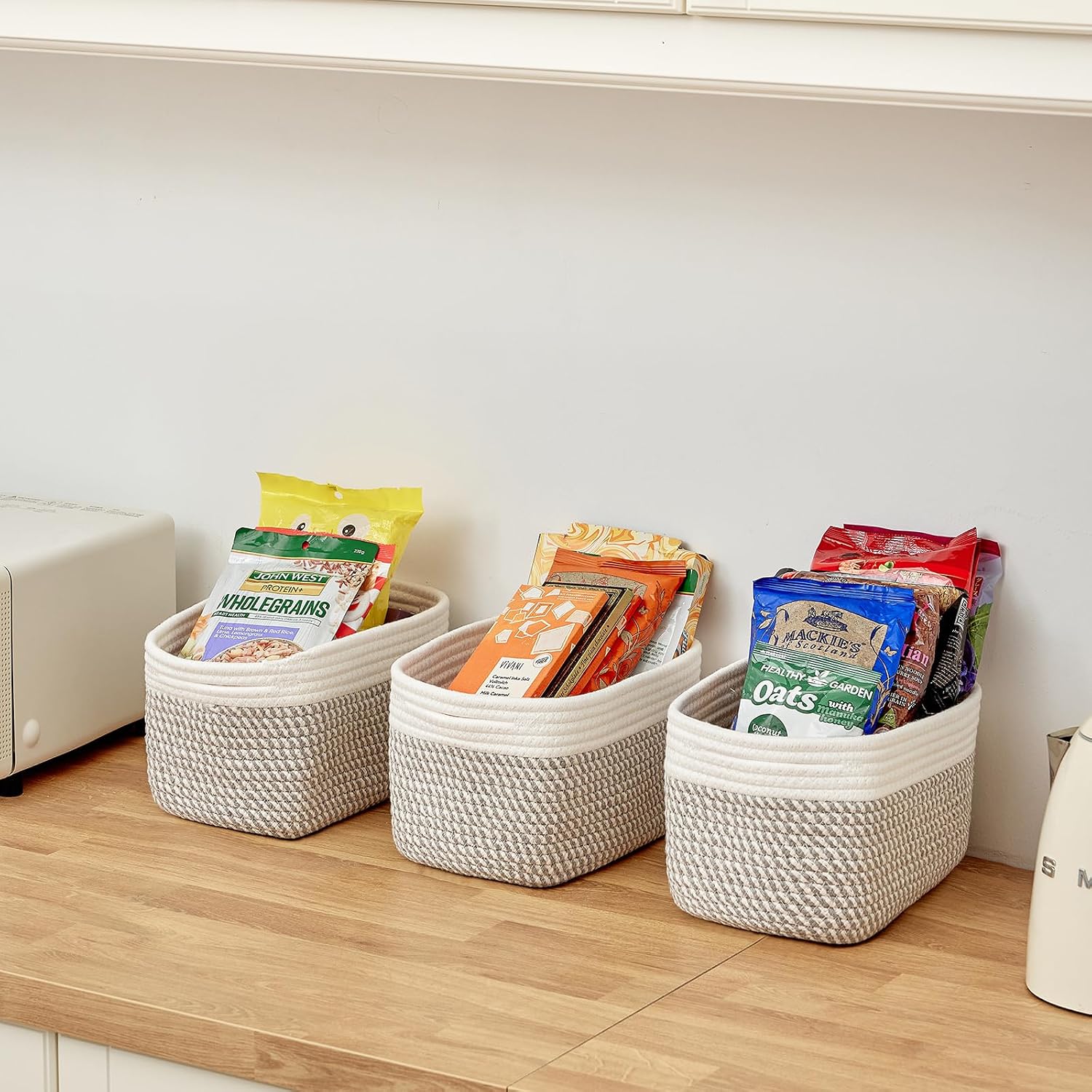 Bathroom Storage Basket / White & Mixed Grey / 10.6 x 6.7 x 6.7